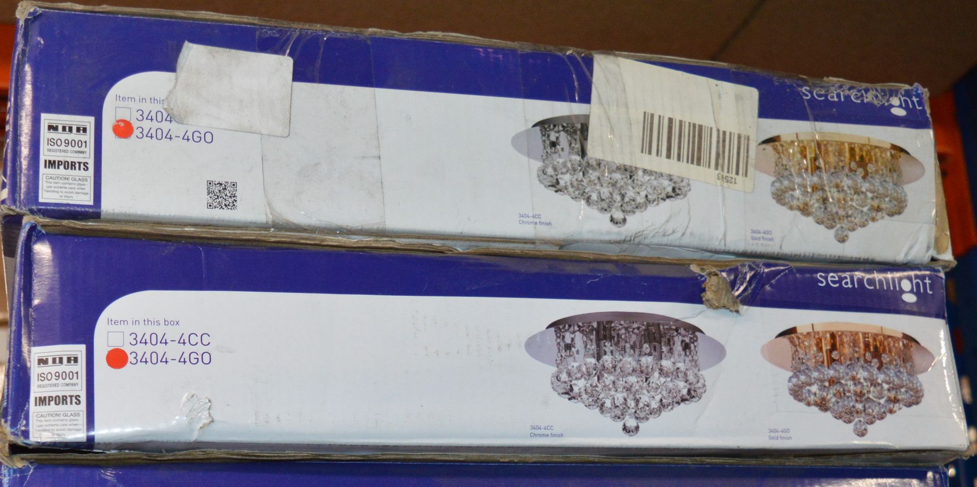 2 x Searchlight 3404-4GO Hanna 4 Light Semi Flush Ceiling Light With Gold Finish - Brand New and