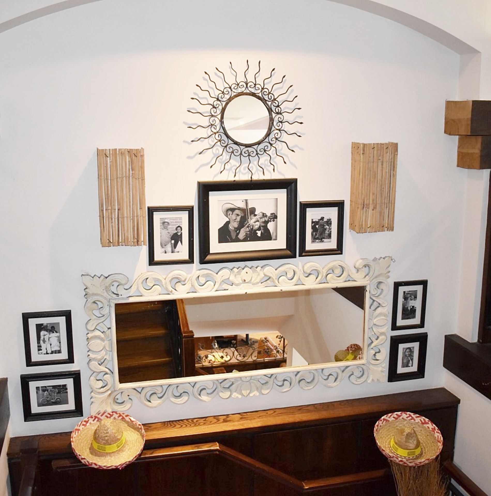 3 x Large Rectangular Wall Mirrors With Ornate Carved Wooden Frames In A Rustic White Wash - Image 5 of 5