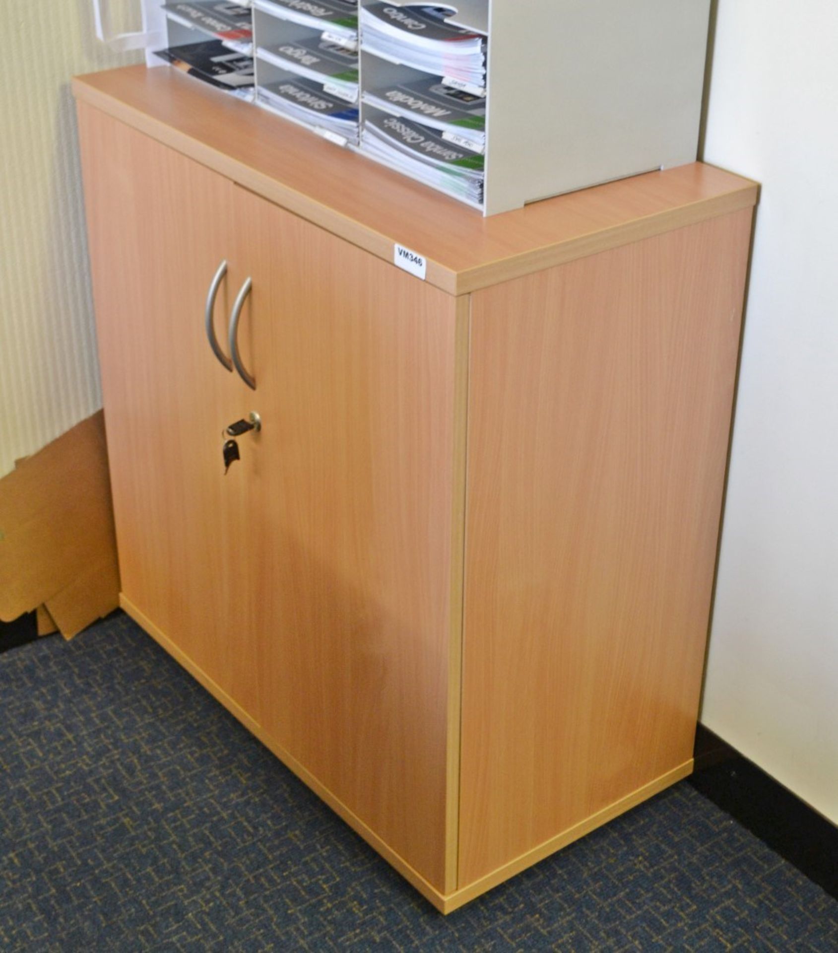 1 x Beech Office Desk Set With Drawer Pedestal, Chair and Storage Cabinet - Ref: VM342,VM346/A35 - Image 3 of 5