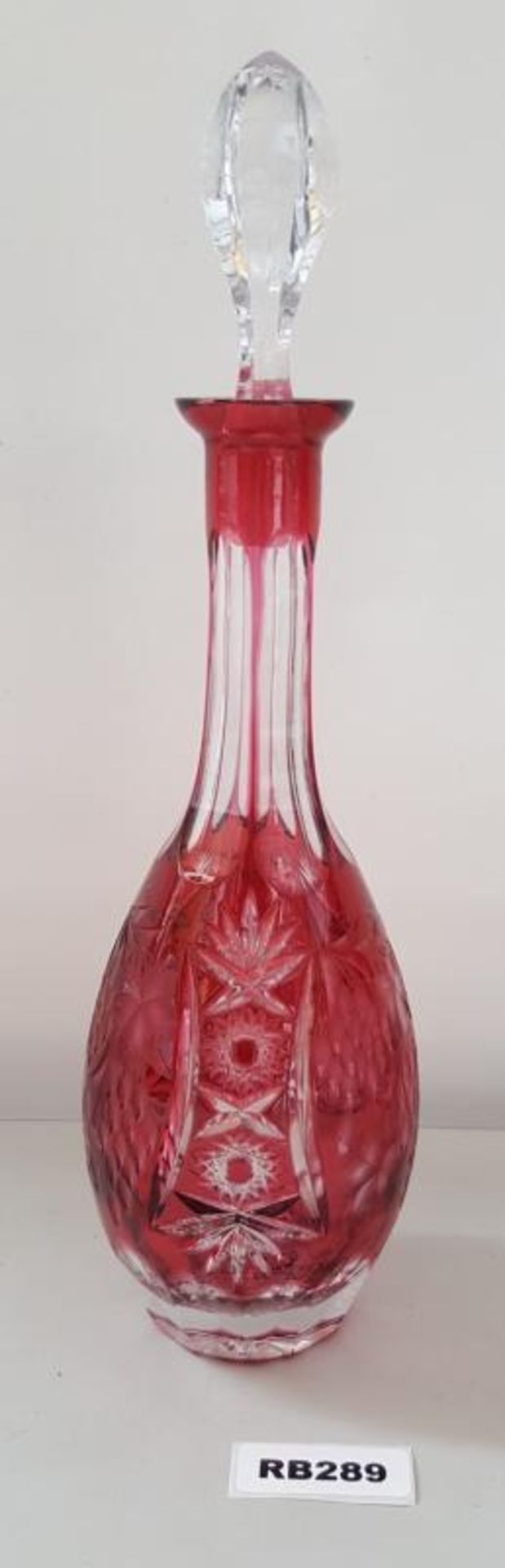 1 x Bohemian Antique Cranberry Cut Glass Decanter H39cm - Ref RB289 E - CL334 - Location: Altrincham