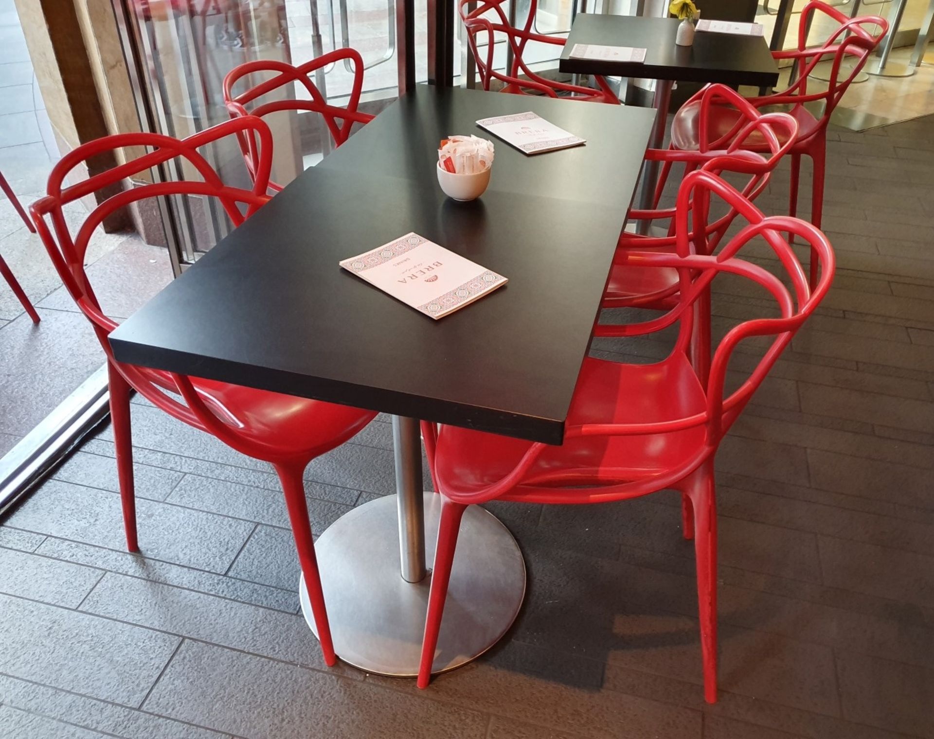 2 x Square Black Indoor Cafe Tables with Chrome Bases - Dimensions Of Each: 60 x 60 x Height 74cm