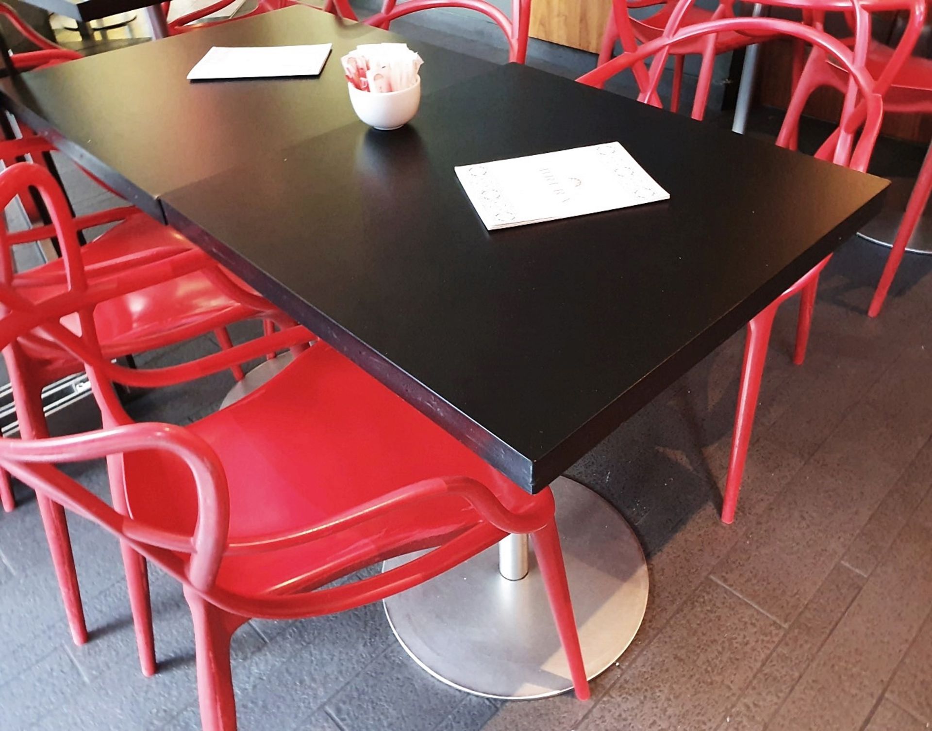 4 x Square Black Indoor Cafe Tables with Chrome Bases - Dimensions: 60 x 60 x Height 74cm - Ref: - Image 2 of 2