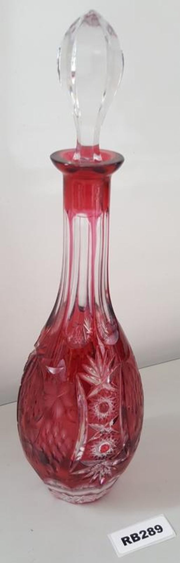 1 x Bohemian Antique Cranberry Cut Glass Decanter H39cm - Ref RB289 E - CL334 - Location: Altrincham - Image 2 of 4