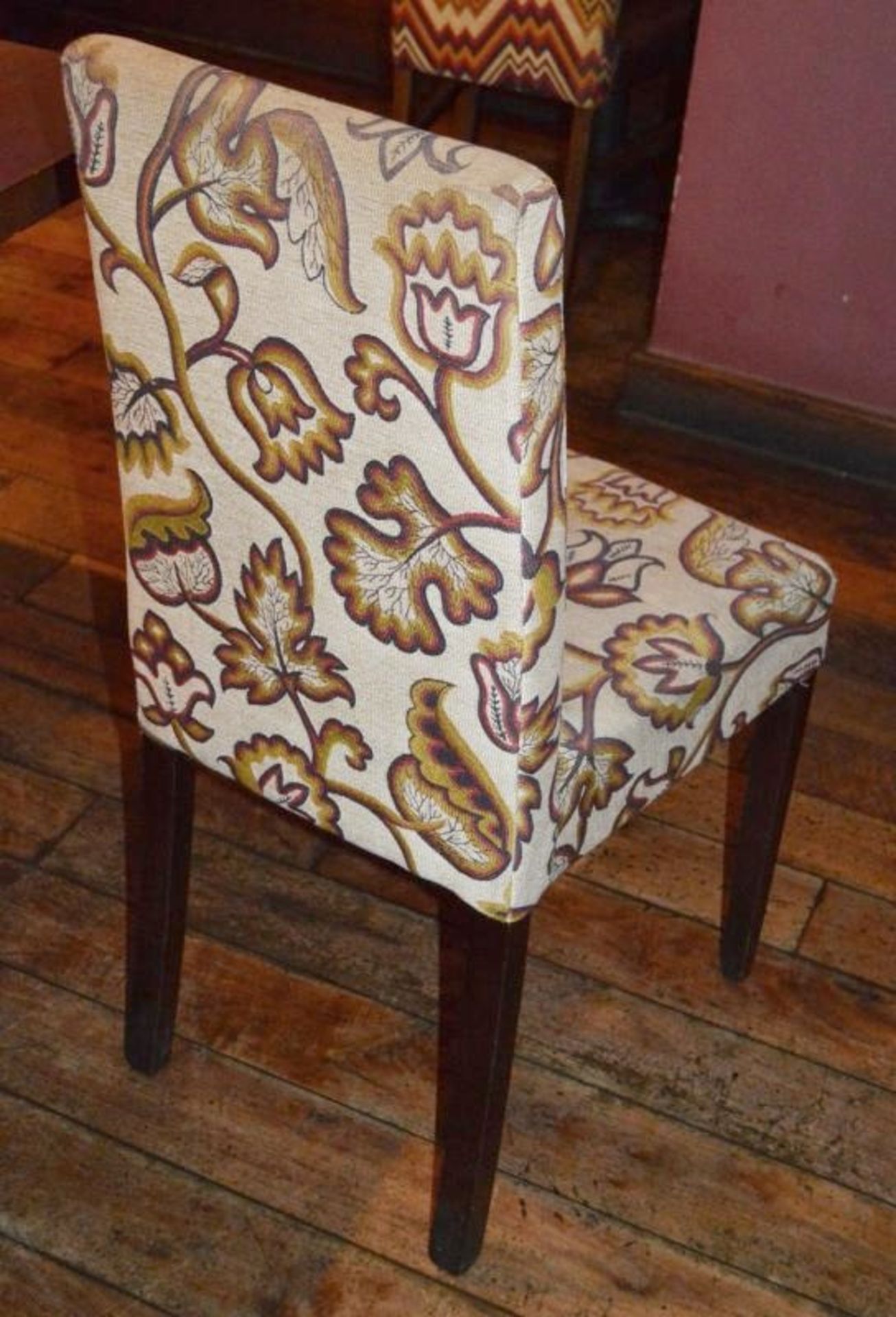 3 x Upholstered Restaurant Dining Chairs In A Floral Mexican-style Fabric - Image 3 of 3