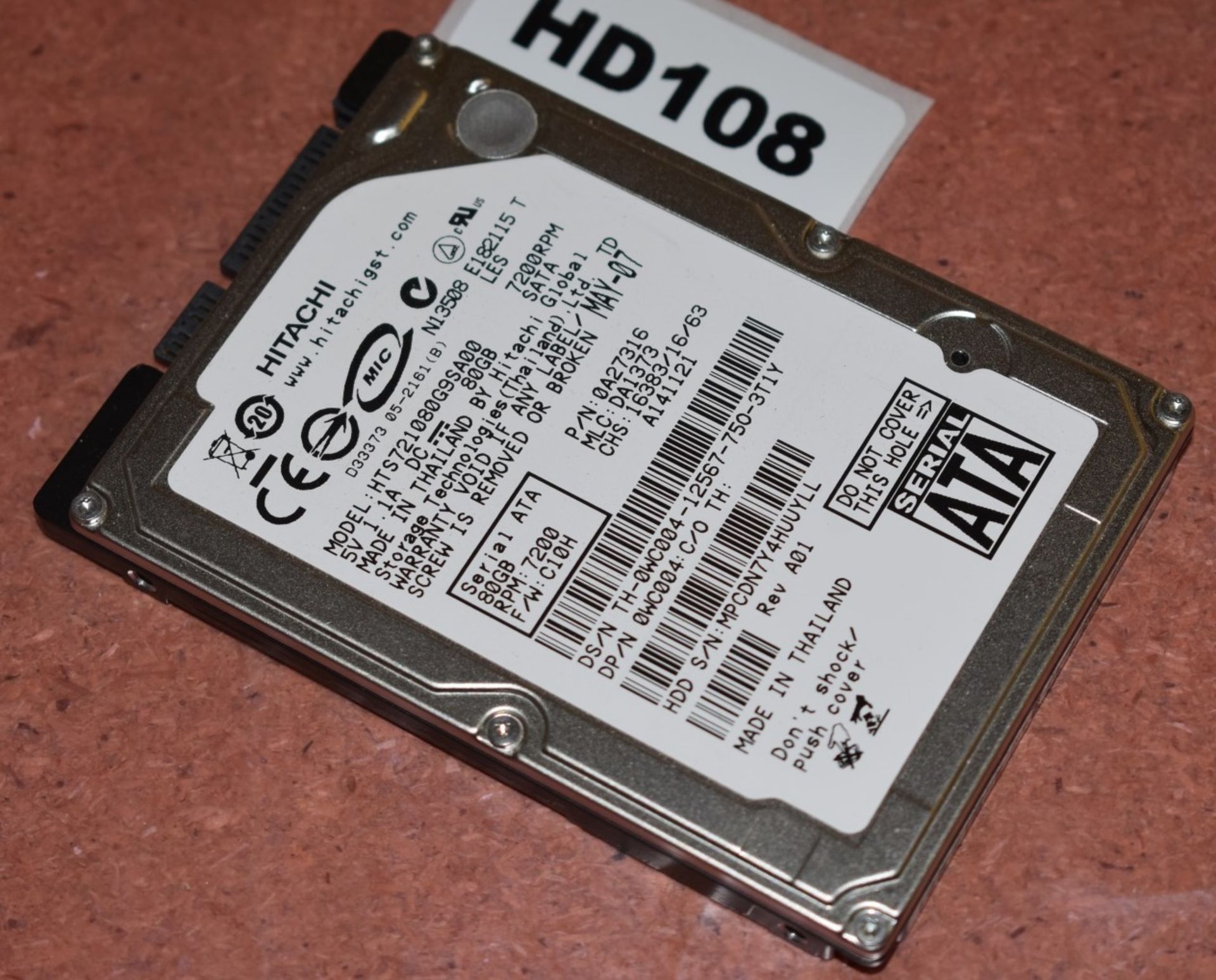 1 x Hitachi 80gb 2.5 Inch SATA Hard Drive - Tested and Formatted - HD108 - CL011 - Location: