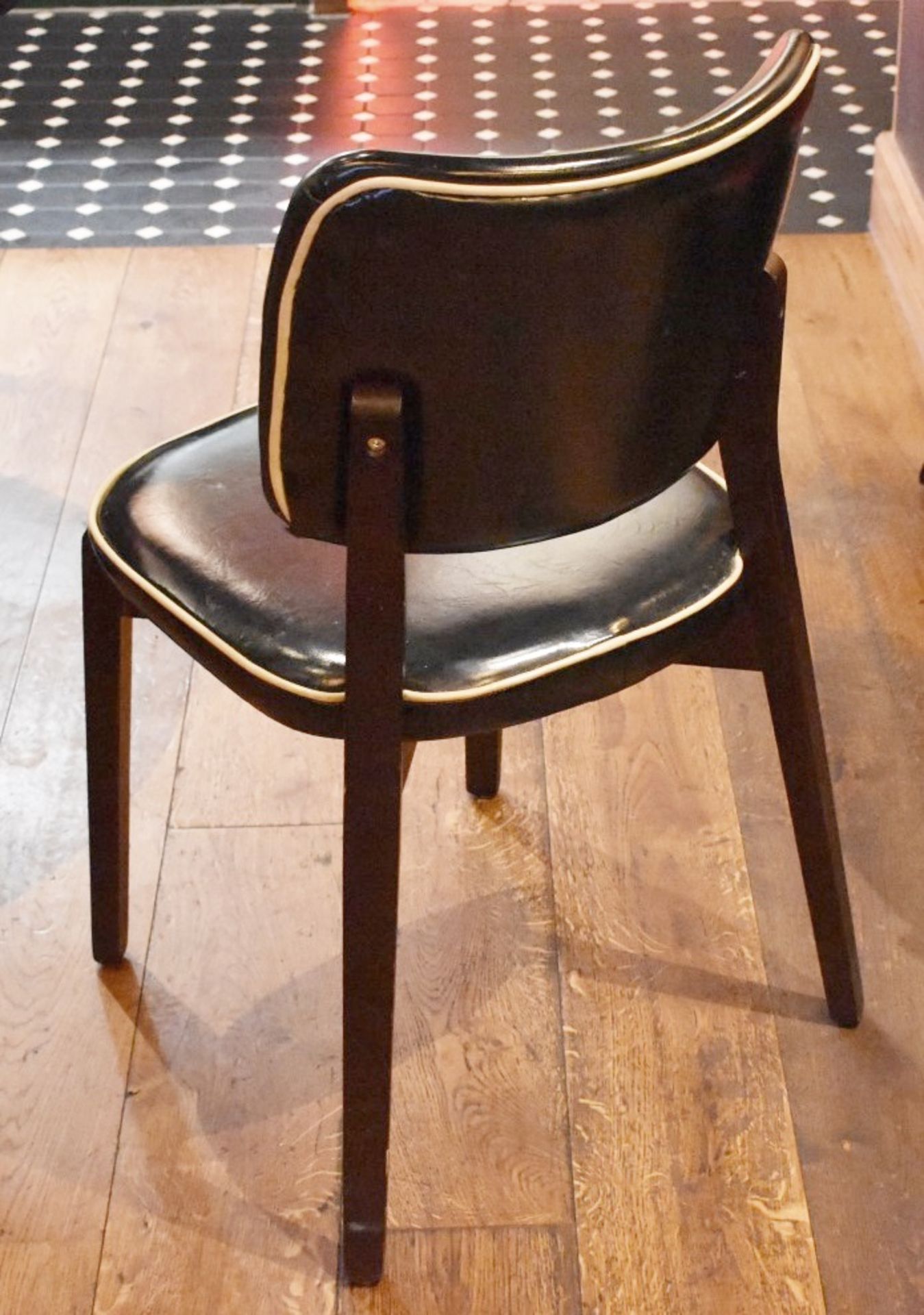 7 x Black Faux Leather Dining Chairs From Italian American Restaurant - Retro Design With Dark - Image 2 of 3