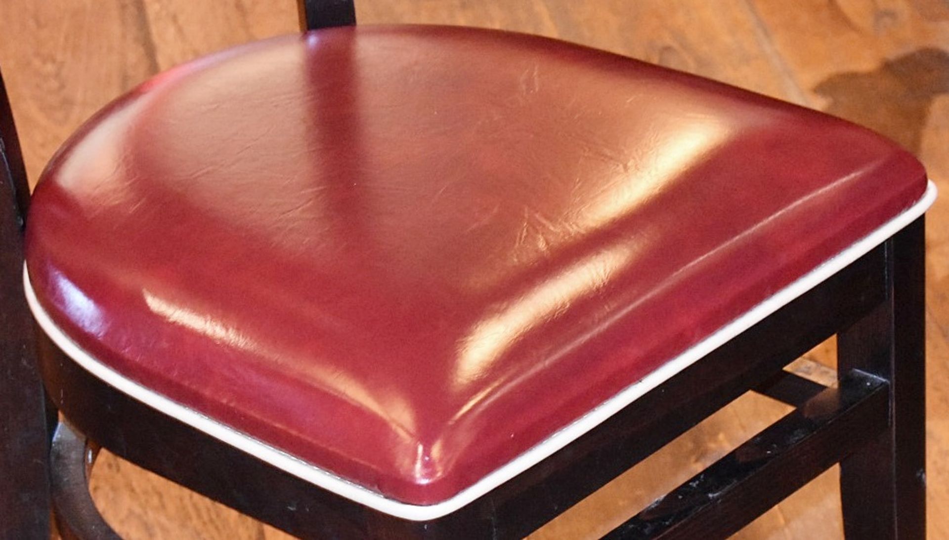 4 x Wine Red Faux Leather Dining Chairs From Italian American Restaurant - Retro Design With Dark - Image 4 of 4