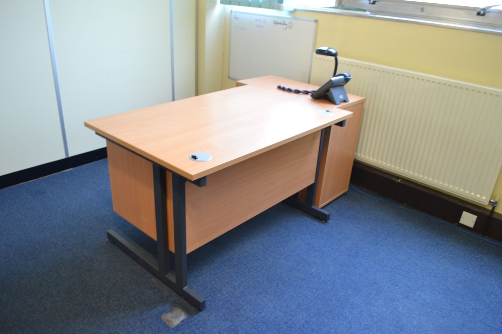 1 x Beech Office Desk Set With Drawer Pedestal, Chair and Storage Cabinet - Ref: VM342,VM346/A35 - Image 2 of 5