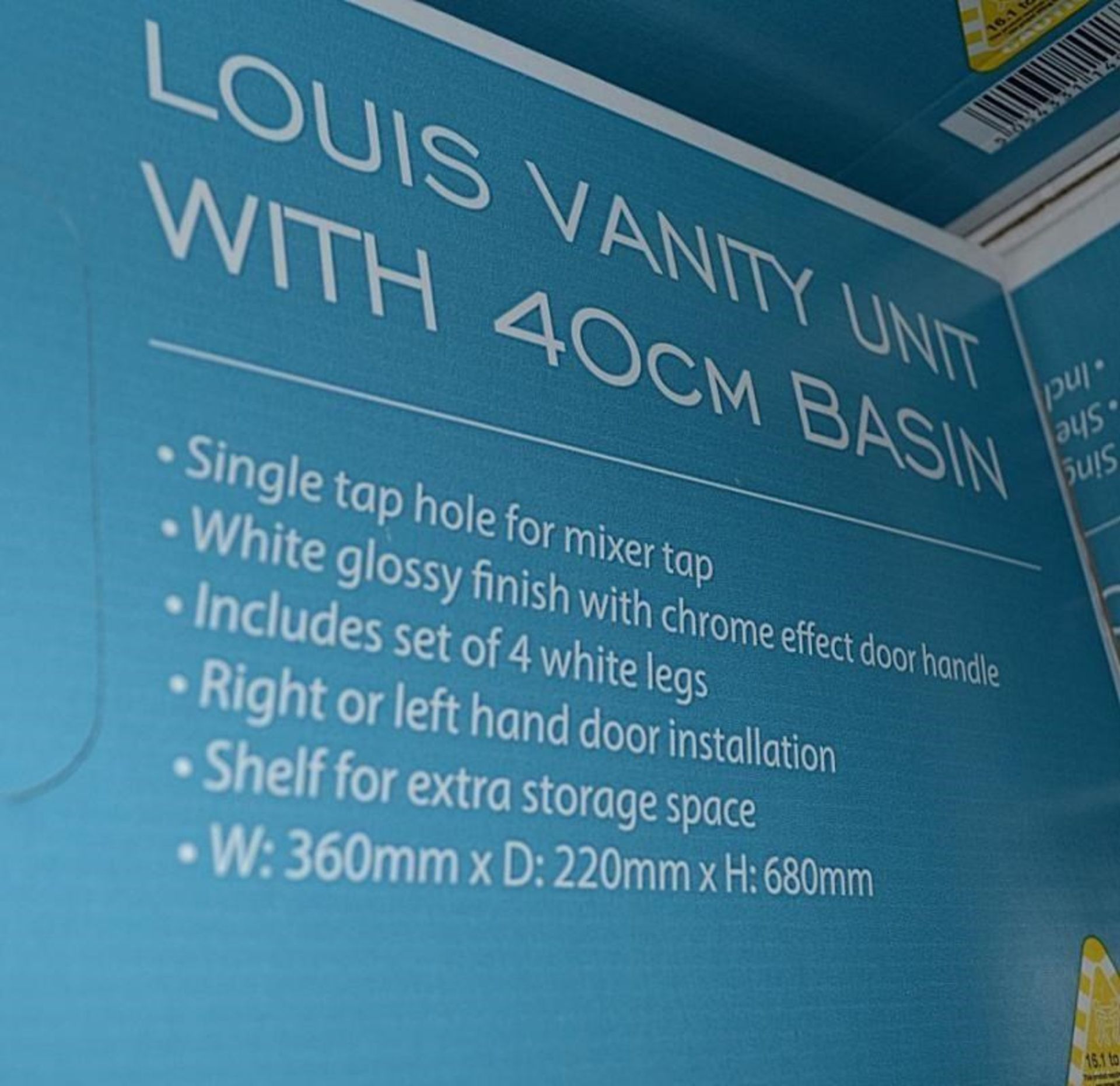 1 x Estilo Louis 40 Vanity Unit & Basin In White - Brand New Boxed Stock - Image 3 of 5