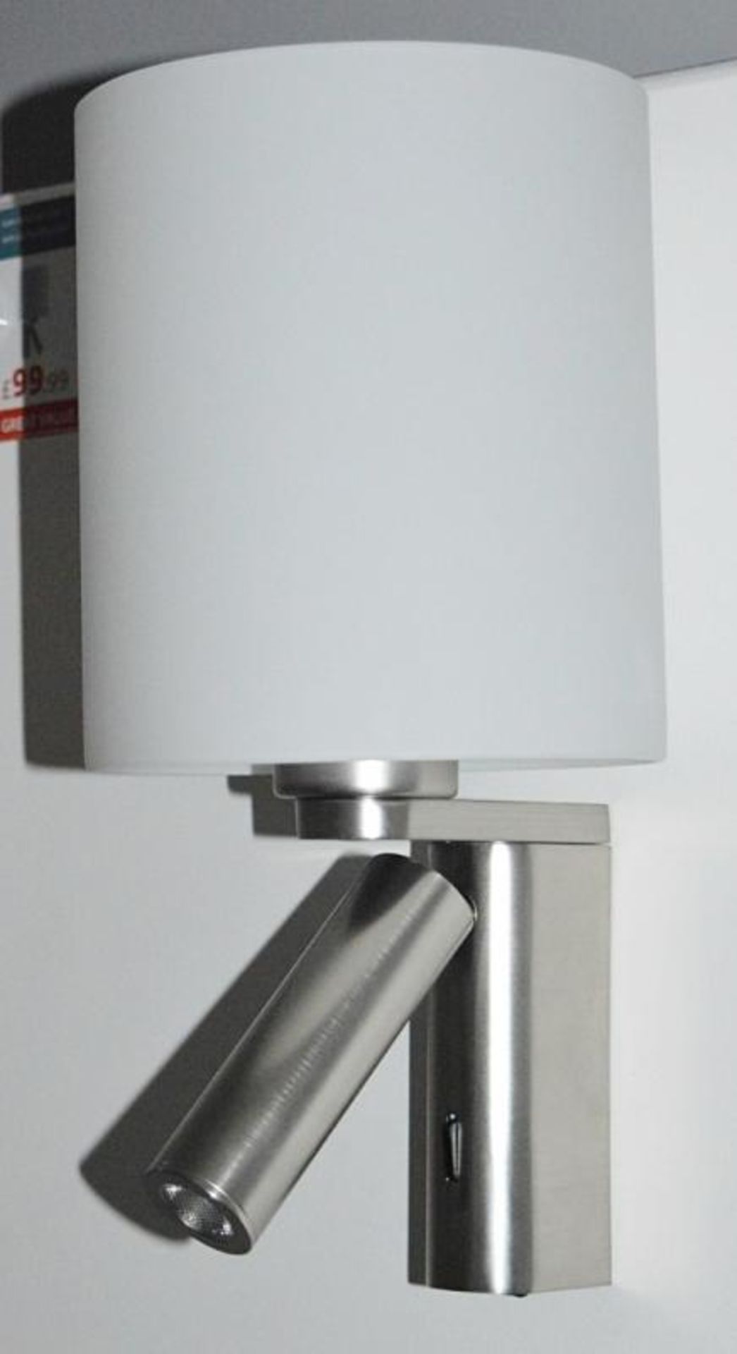 1 x Satin Silver Wall Light With LED Reading Light - Ex Display Stock - CL298 - Ref: J164 - Location - Image 2 of 2