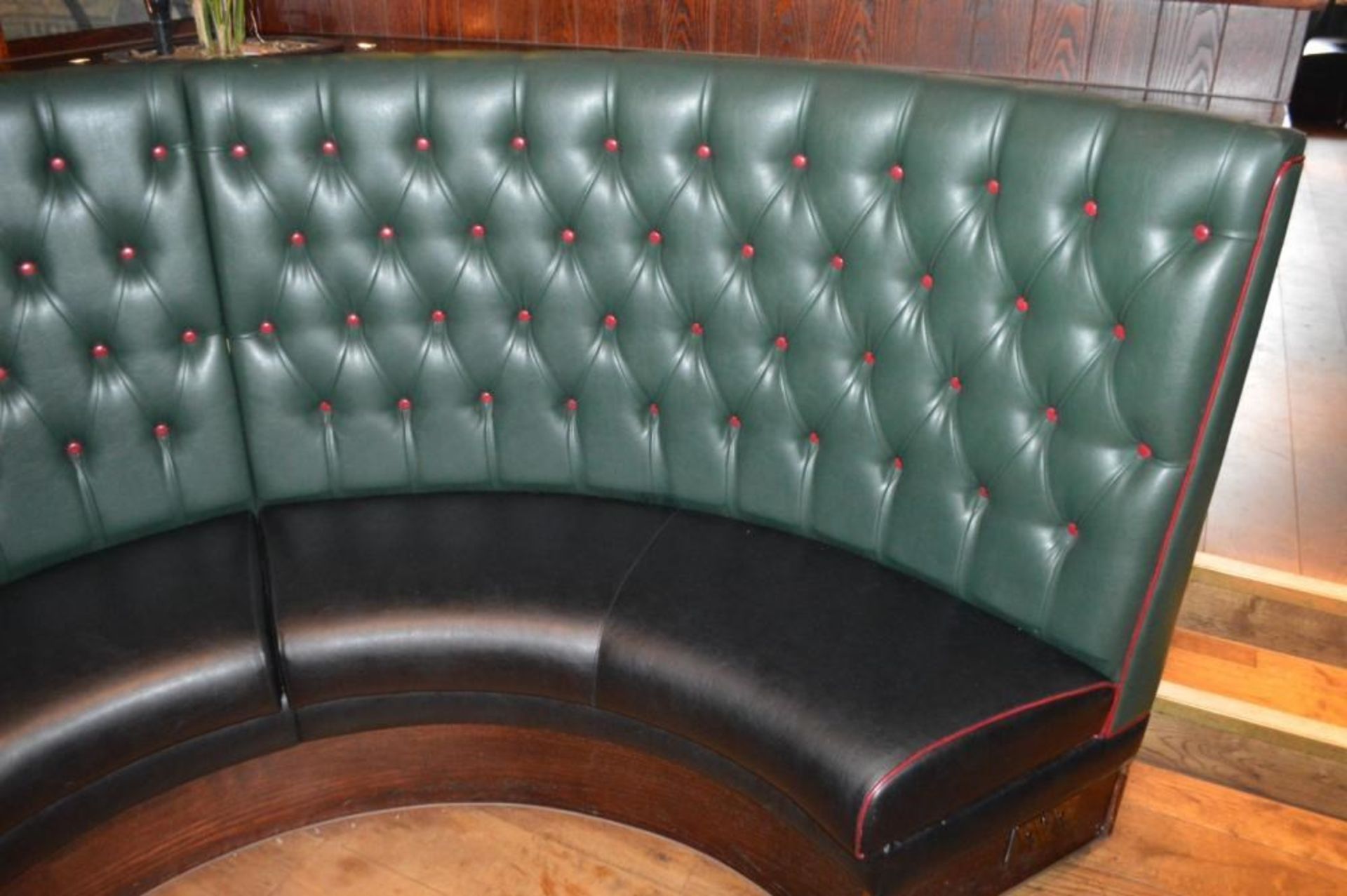 1 x Contemporary U Shape Seating Booth - Features a Leather Upholstery With Green Studded Backrests, - Image 6 of 10