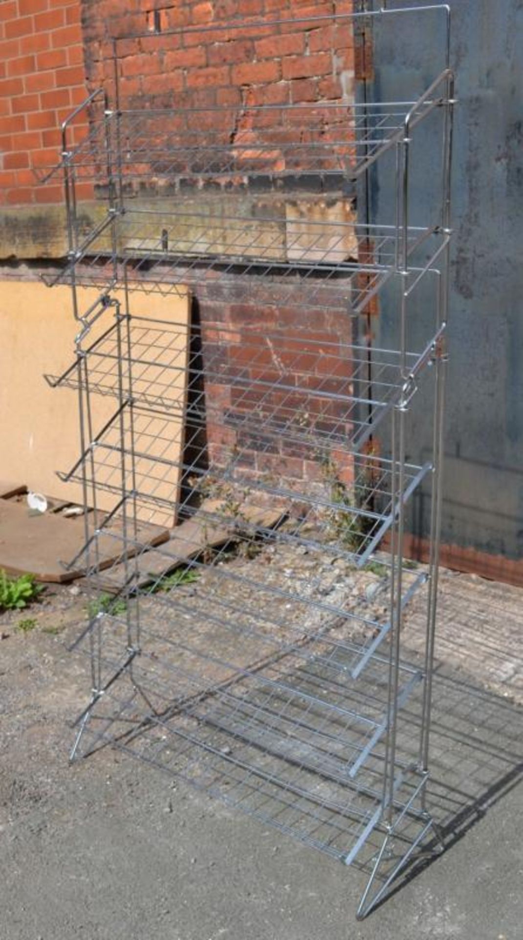 9 x Freestanding Retail Shoe Display Racks - Recently Removed From A Major UK Store - Chrome Finish - Image 3 of 4