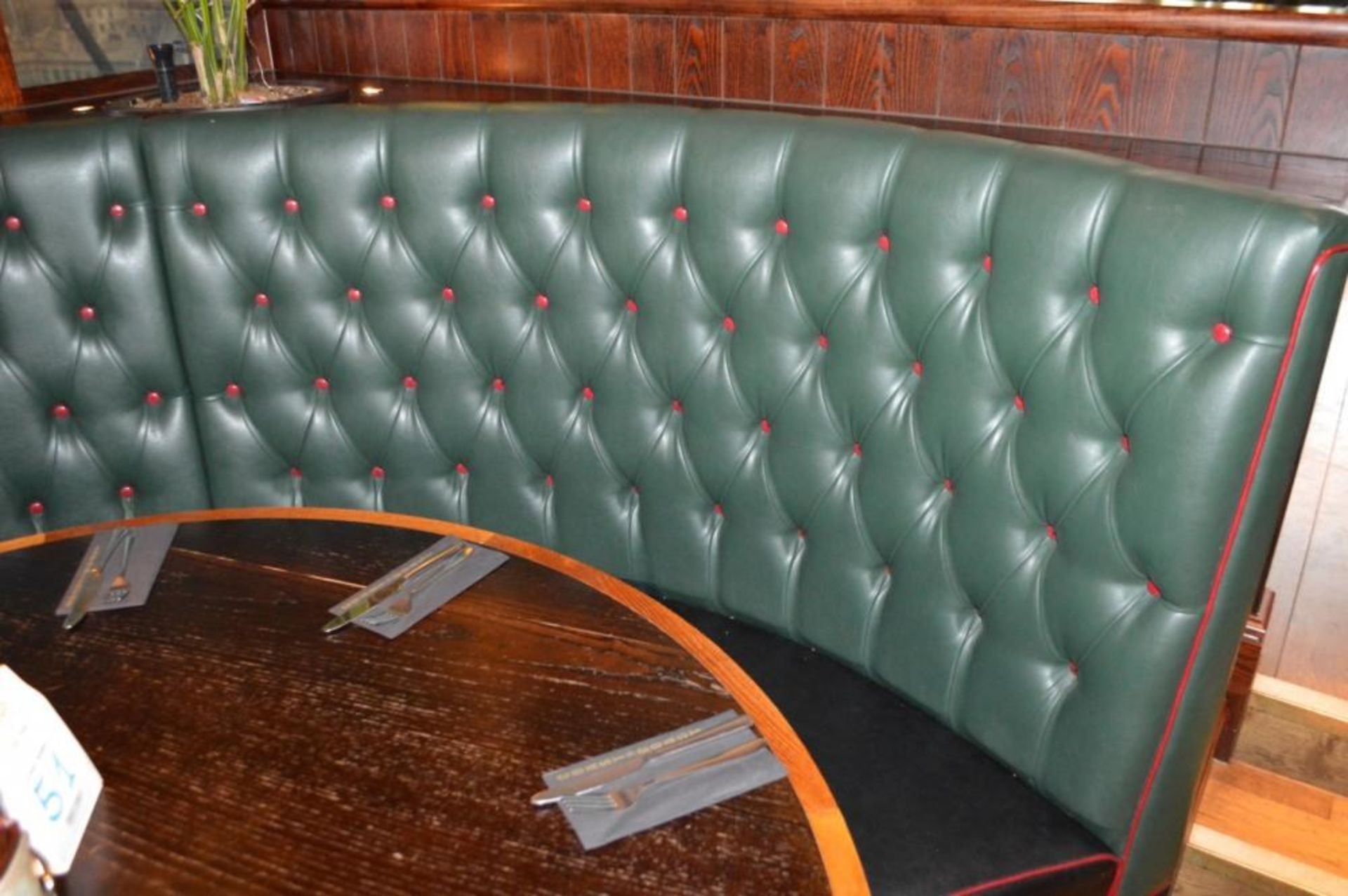 1 x Contemporary U Shape Seating Booth - Features a Leather Upholstery With Green Studded Backrests, - Image 4 of 10