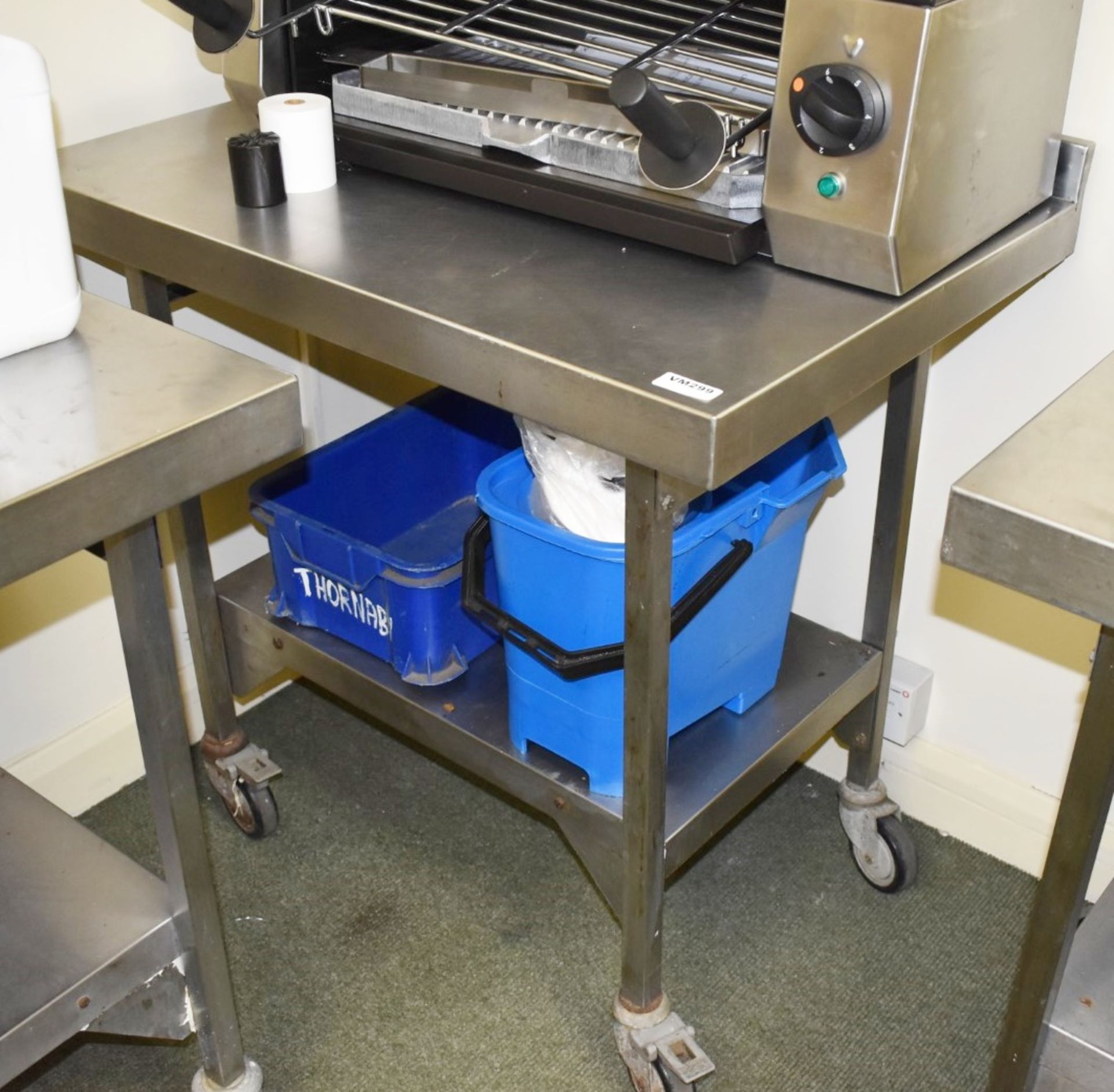 1 x Stainless Steel Prep Bench With Undershelf and Castor Wheels - H87 x W90 x D65 cms - Ref VM299