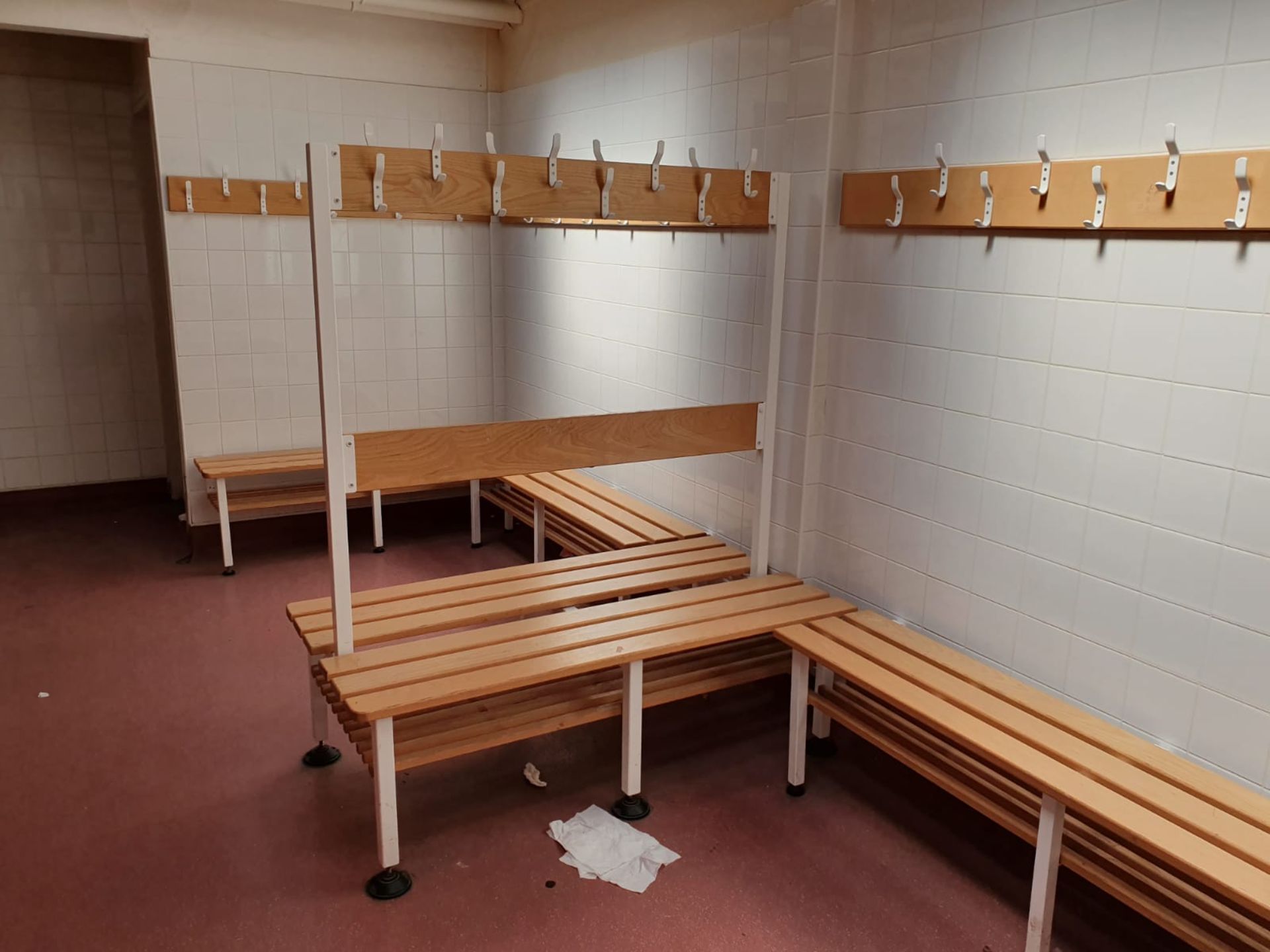 12 x Pieces of Sports Changing Room Furniture - Includes 5 x Benches, 5 x Coak Hooks and 2 x Back to - Image 2 of 4