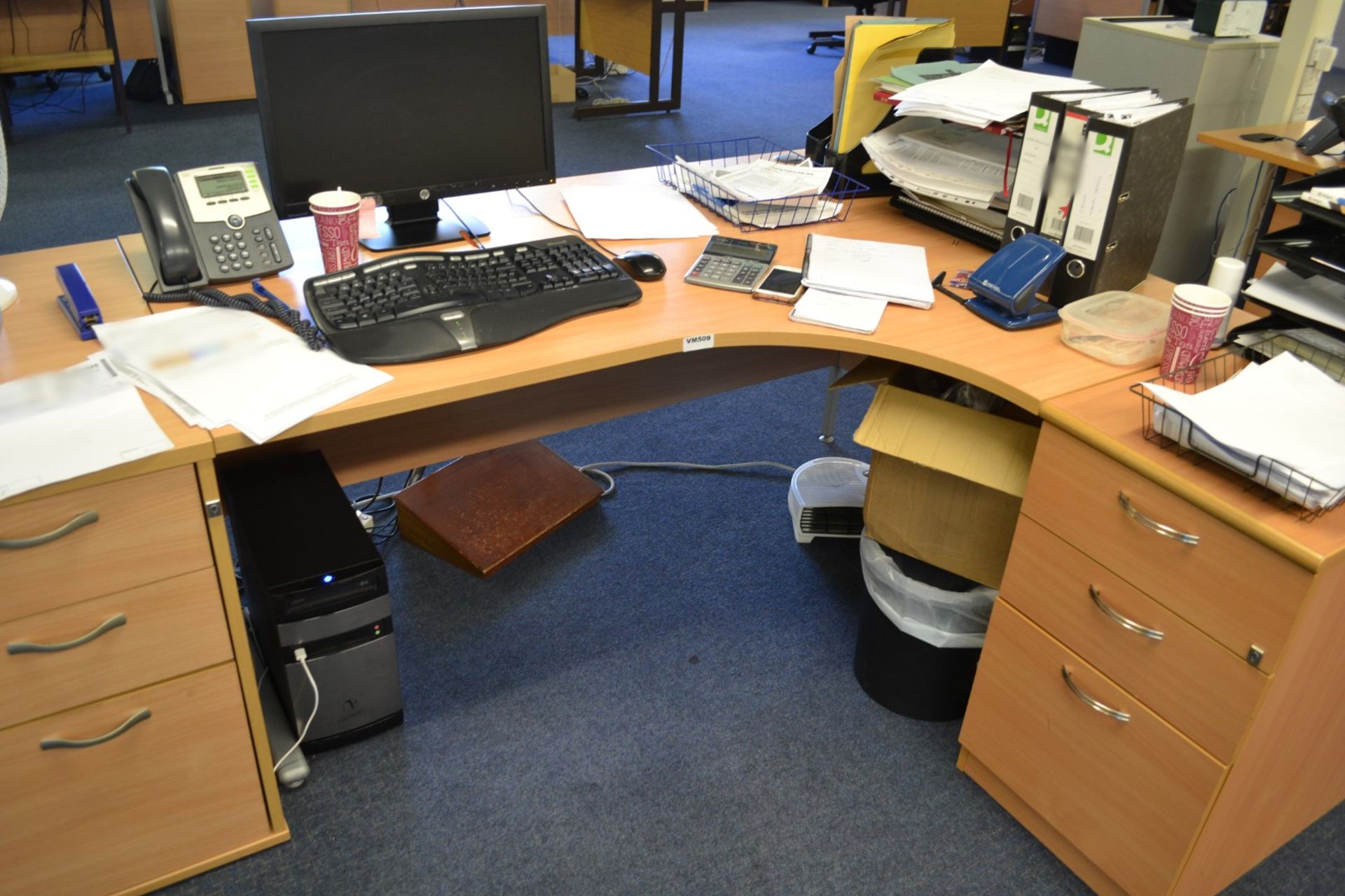 Beech Office Desk and 2 x Pedestals Set - Ref: VM509/Main Landing B1 - CL409 - Location: Wakefield - Image 2 of 9