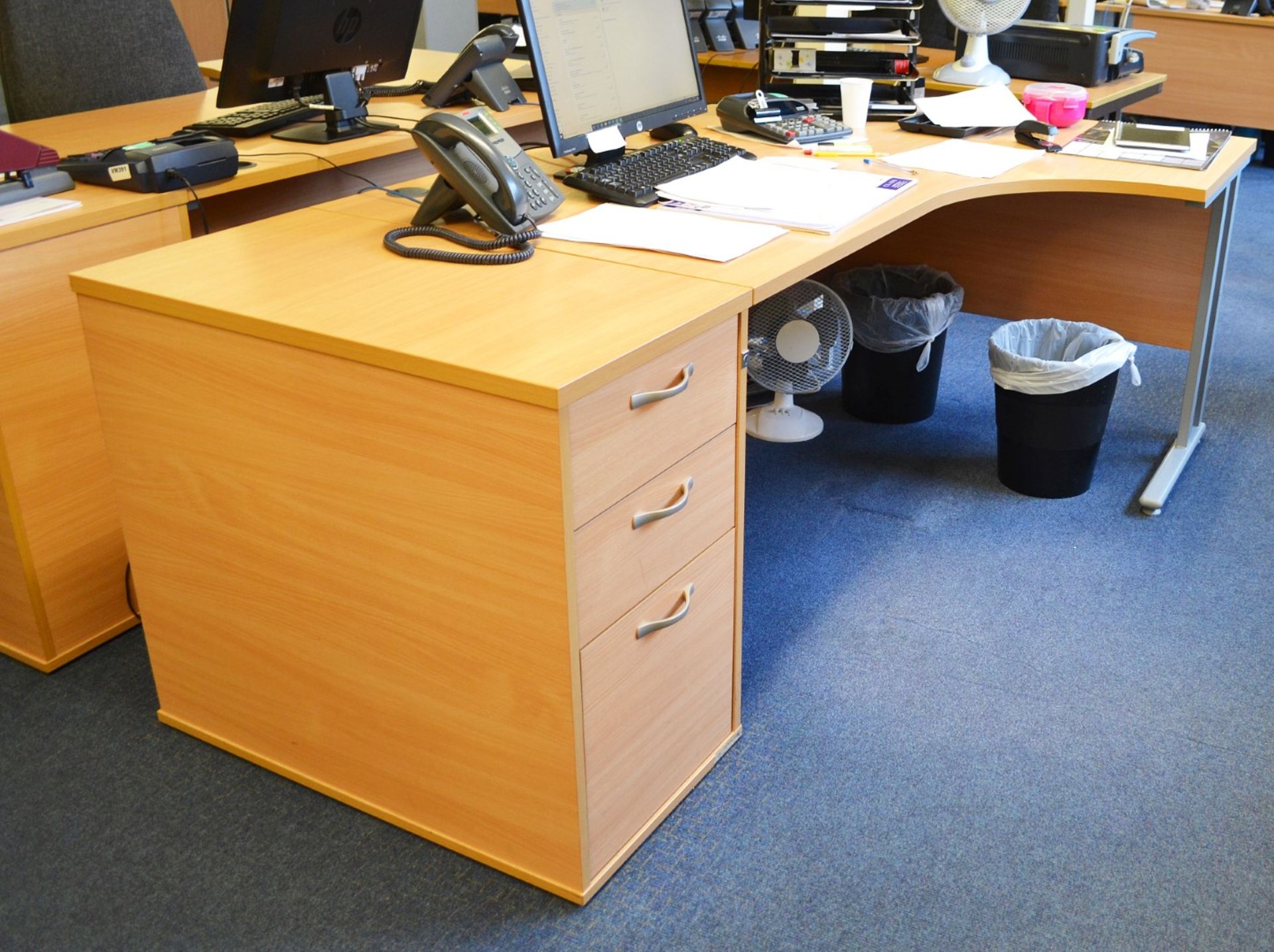 1 x Beech Office Desk And Pedestal - Ref: VM392 - CL409 - Location Wakefield WF16