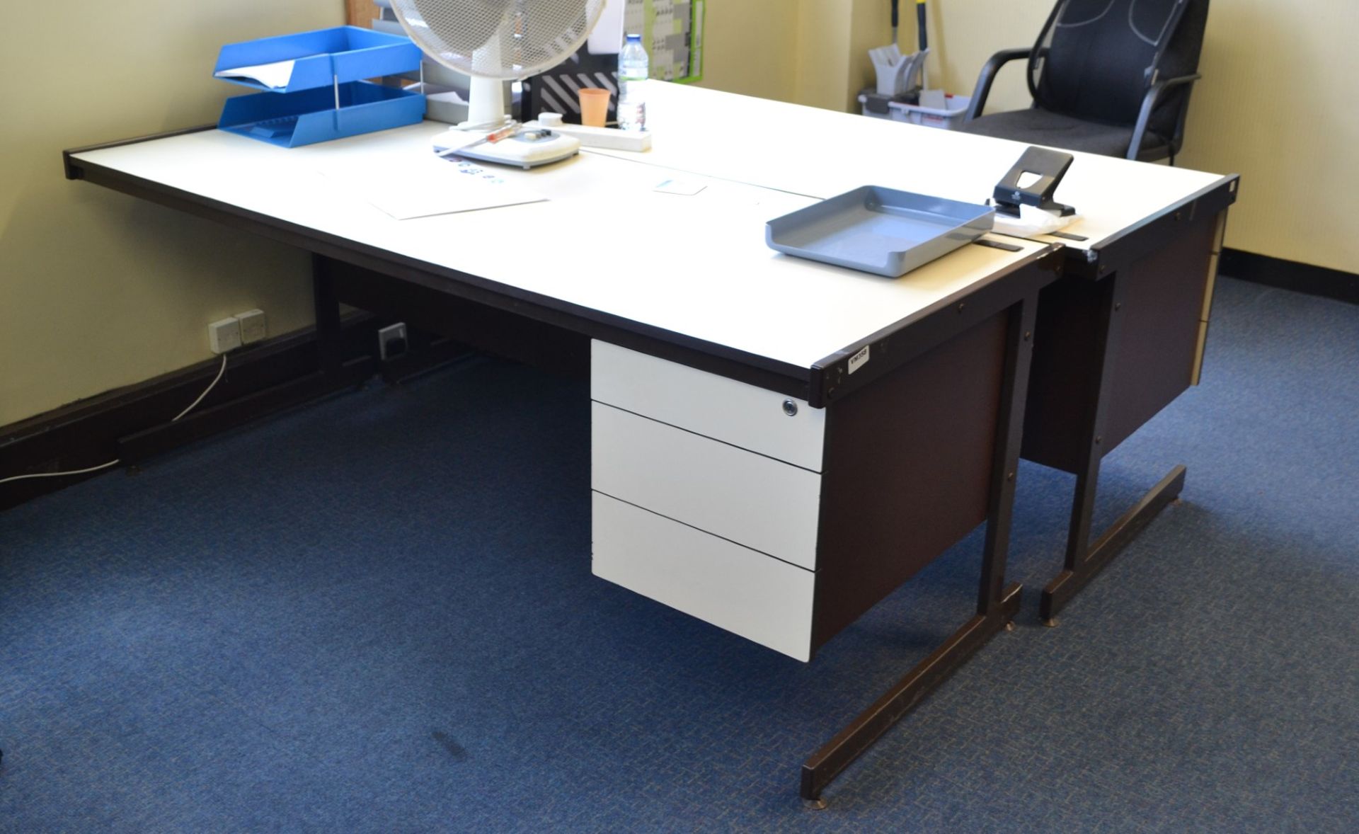 2 x Long Beige Office Desks - Ref: VM358 - CL409 - Location WF16