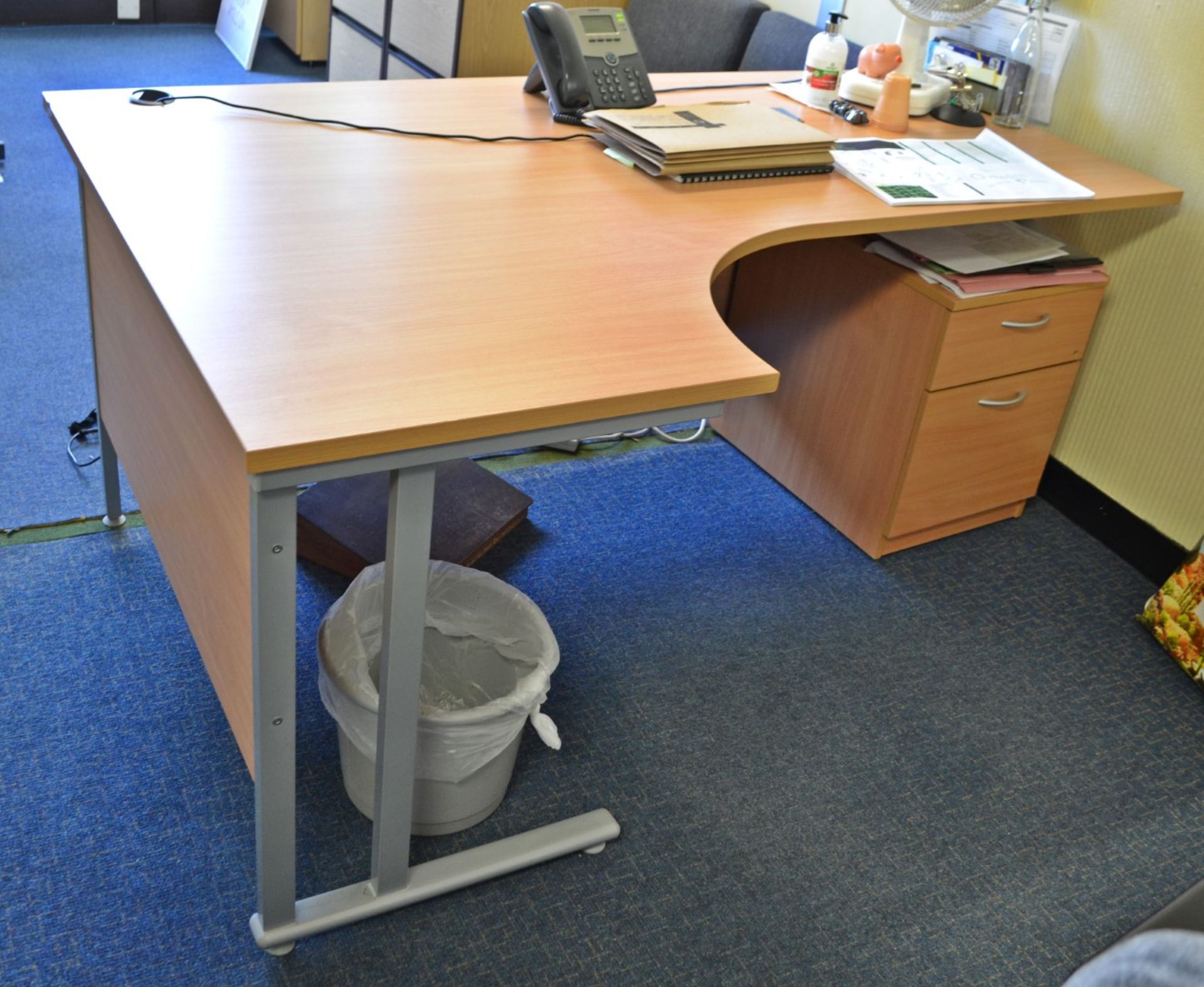 1 x Office Desk and Pedestal Finished In Beech - Ref: VM344 - CL409 - Location: Wakefield WF16