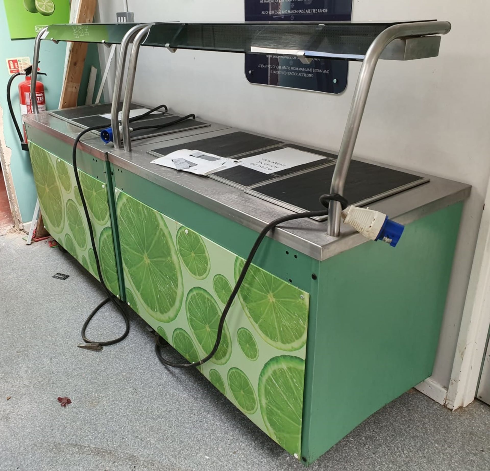 2 x Stainless Steel Food Warming Mobile Gantry Units With Hot Plates - Also Includes One Matching