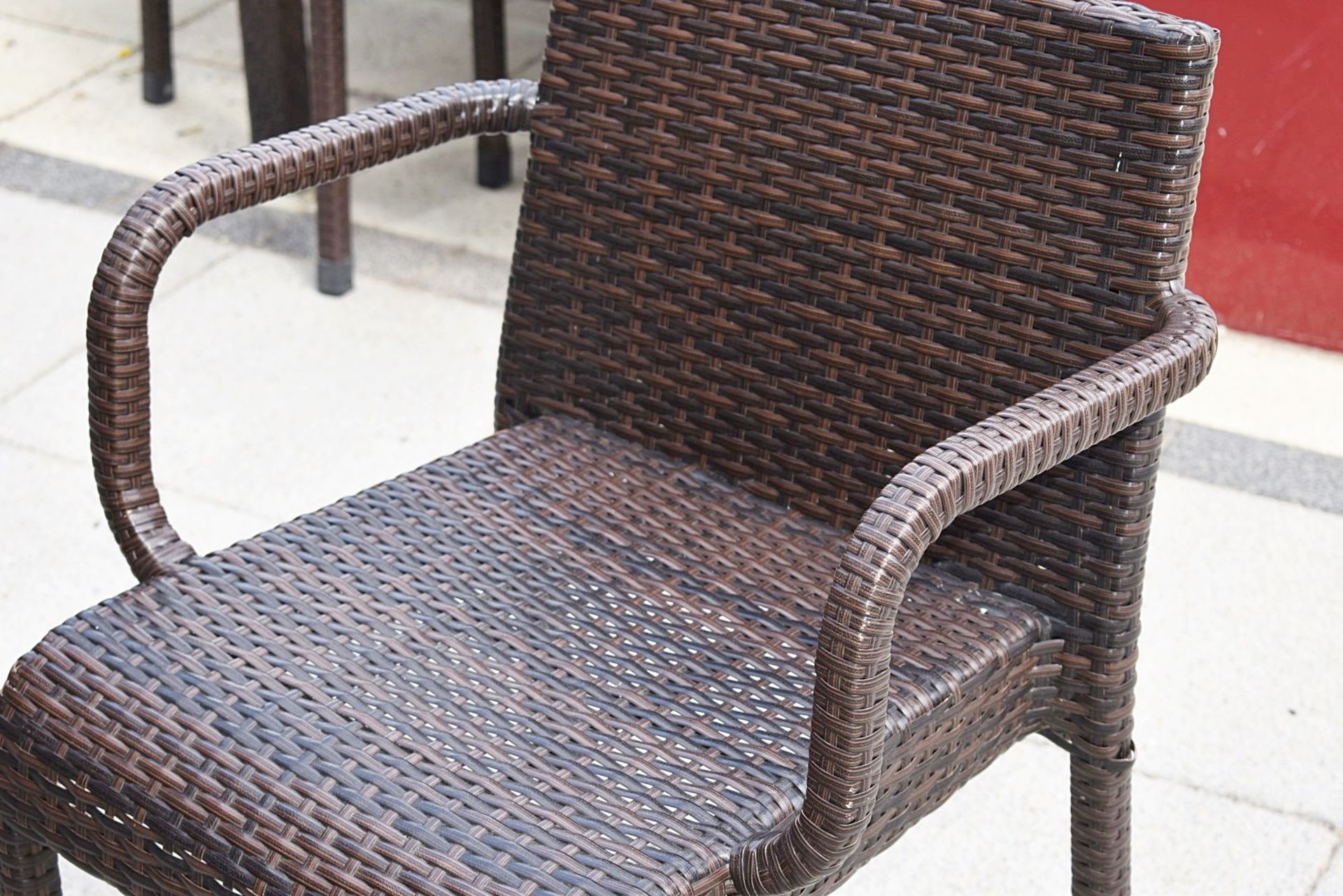 7 x Outdoor Rattan Garden Chairs With 3 Matching Square Tables - Image 3 of 4