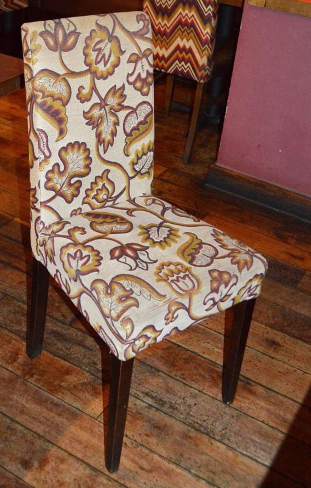 6 x Upholstered Restaurant Dining Chairs In A Floral Mexican-style Fabric