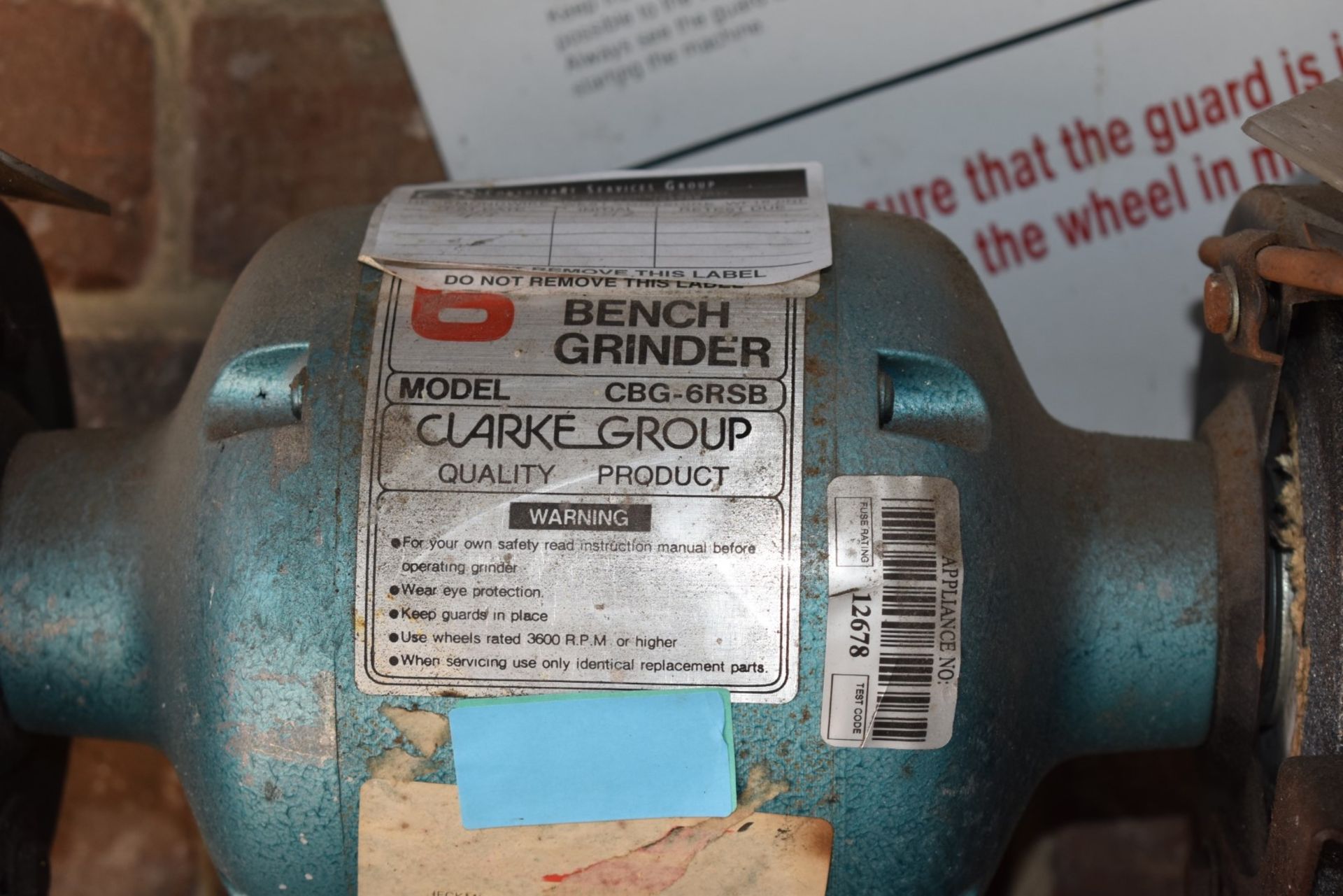 1 x Clarke 3600 RPM 240v Bench Grinder - Model CBG-6RSB - Ref VM114 - CL409 - Location: Wakefield - Image 5 of 5