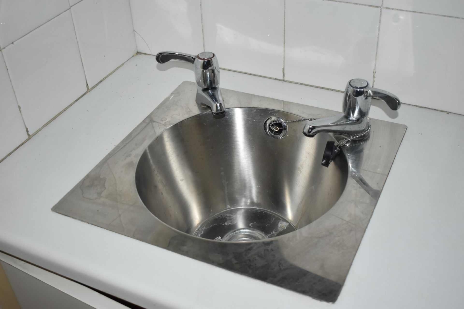 2 x Stainless Steel Hand Wash Basins With Taps and Hand Two Dispensers - Ref VM152 B2 - CL409 -