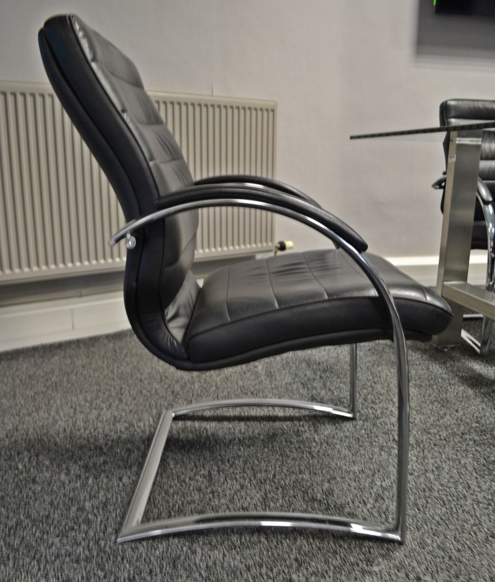 1 x Contemporary Glass Boardroom Table With 6 x Black Leather Directors Chairs - Ref: VM510/A2 - Image 9 of 10