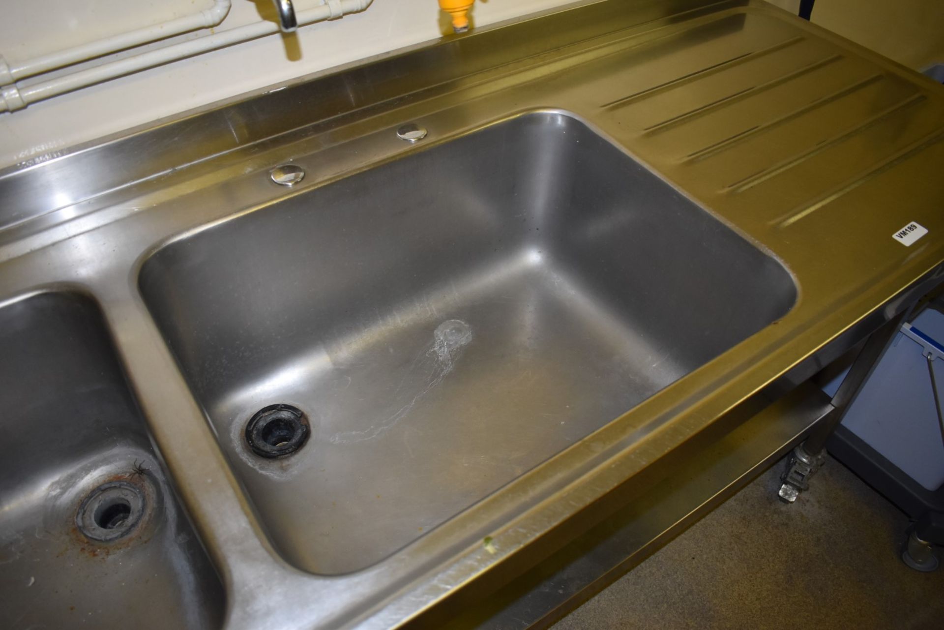 1 x Stainless Steel Wash Station With Two Large Basins H83 x W240 x D65 cms - Ref VM189 B2 - CL409 - - Image 7 of 7