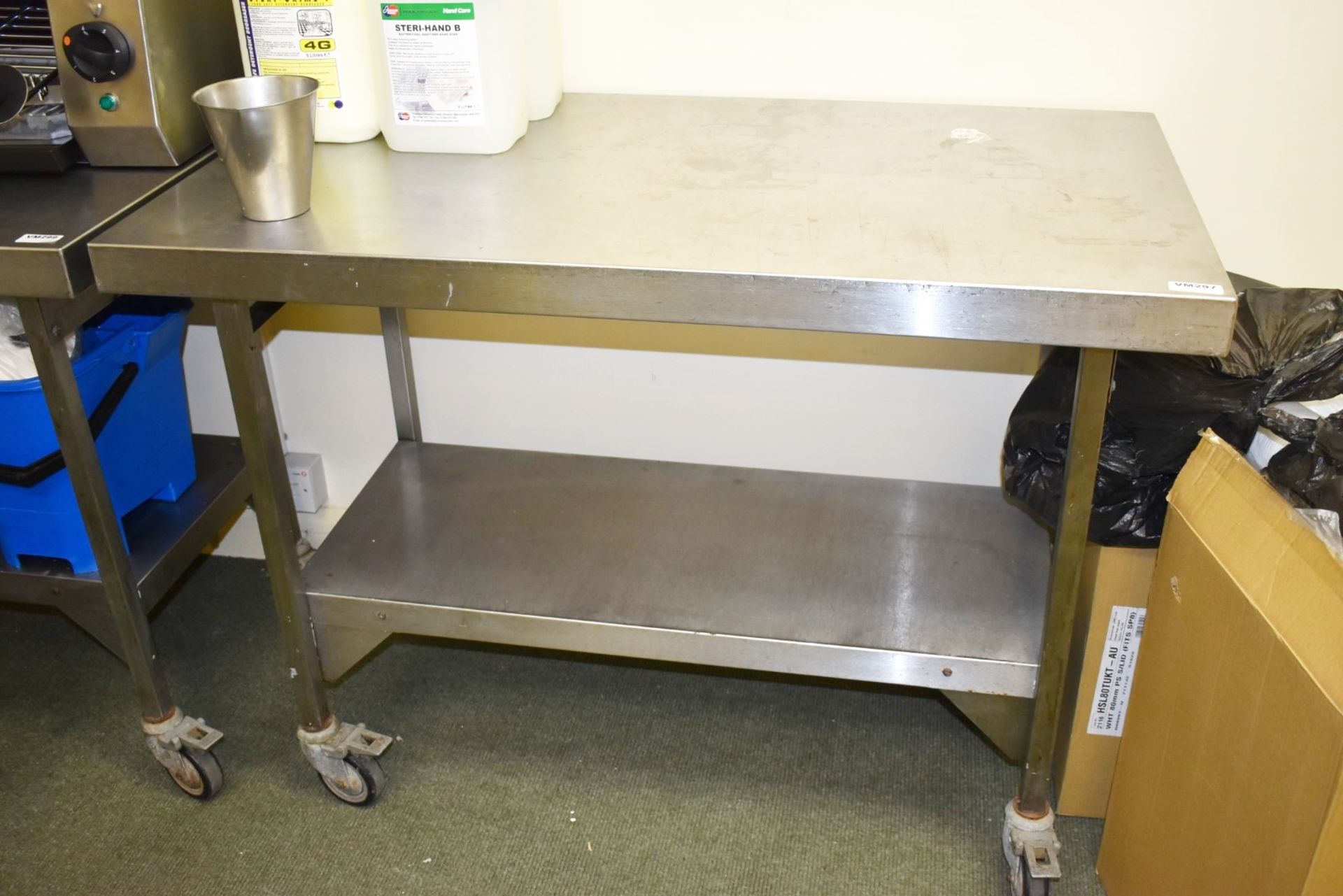1 x Stainless Steel Prep Bench With Undershelf and Castor Wheels - H87 x W120 x D65 cms - Ref