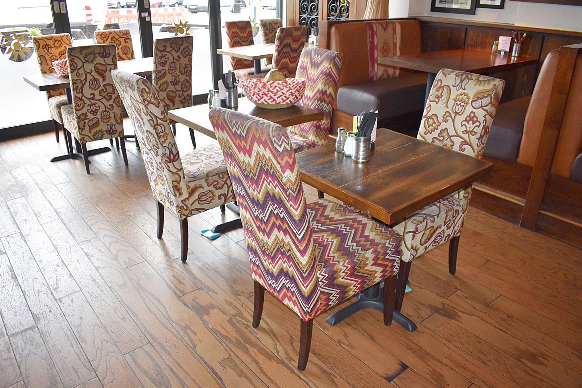 6 x Upholstered Restaurant Dining Chairs In A Zig Zag Mexican-style Fabric - Image 2 of 2