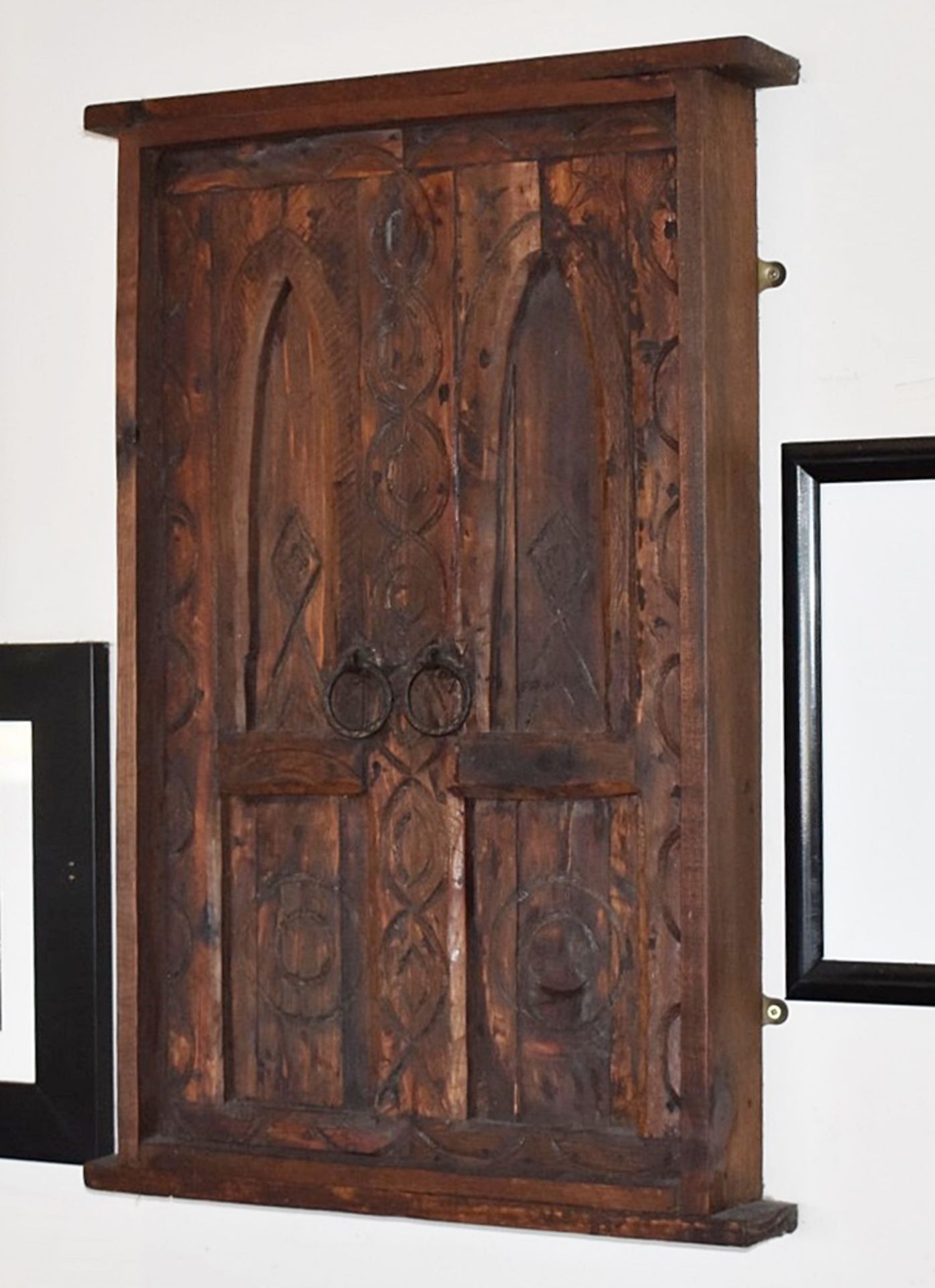 2 x Pairs Of Ornate Wooden Wall-mounted Hand-Carved Rustic Pantry Doors