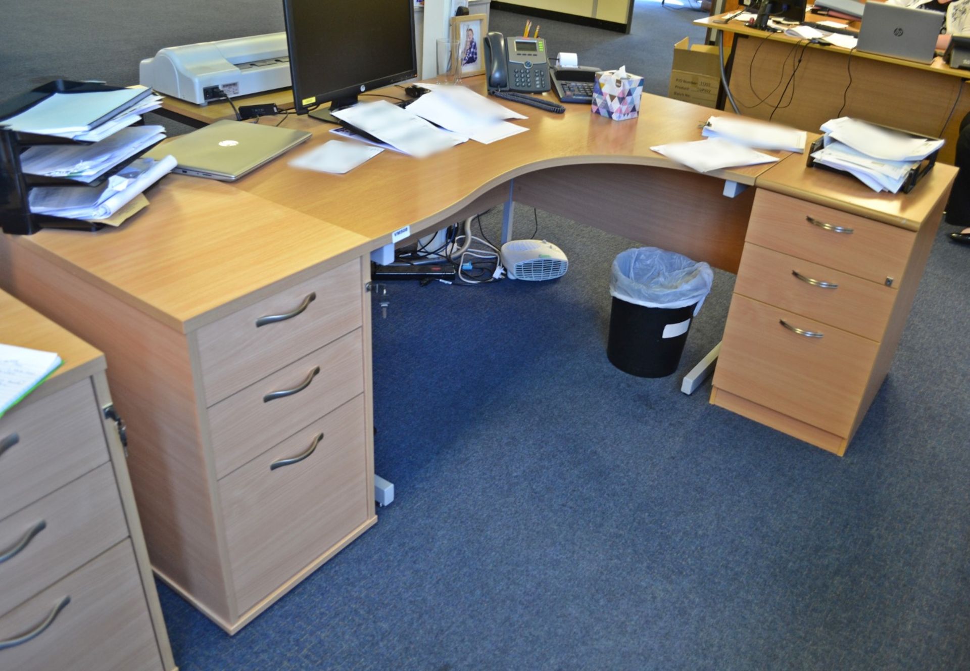 Beech Office Desk and 2 x Pedestals Set - Ref: VM508/Main Landing B1 - CL409 - Location: Wakefield - Image 2 of 7