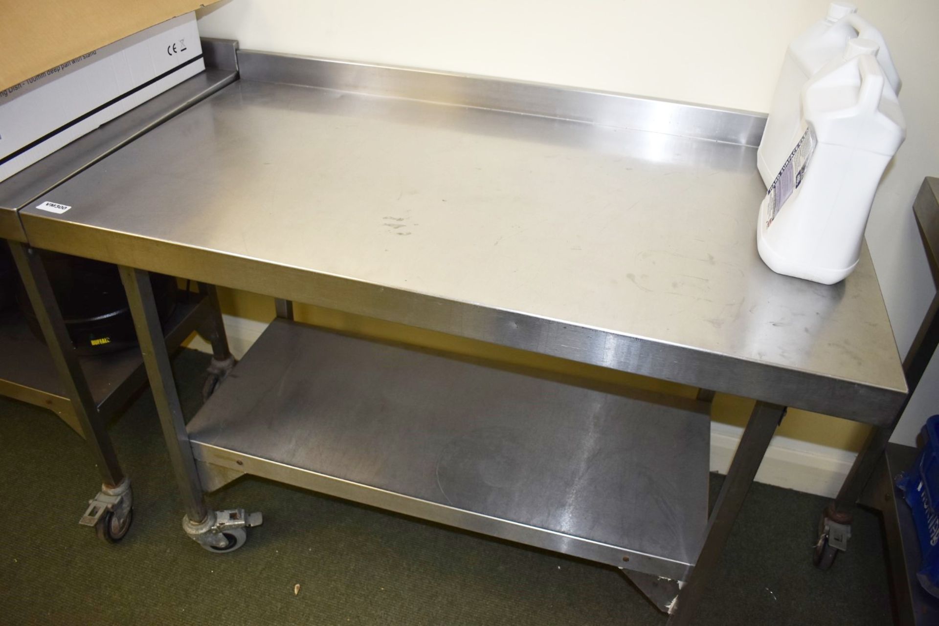 1 x Stainless Prep Bench With Undershelf and Castor Wheels - H87 x W120 x D65 cms - Ref VM300 B2 -