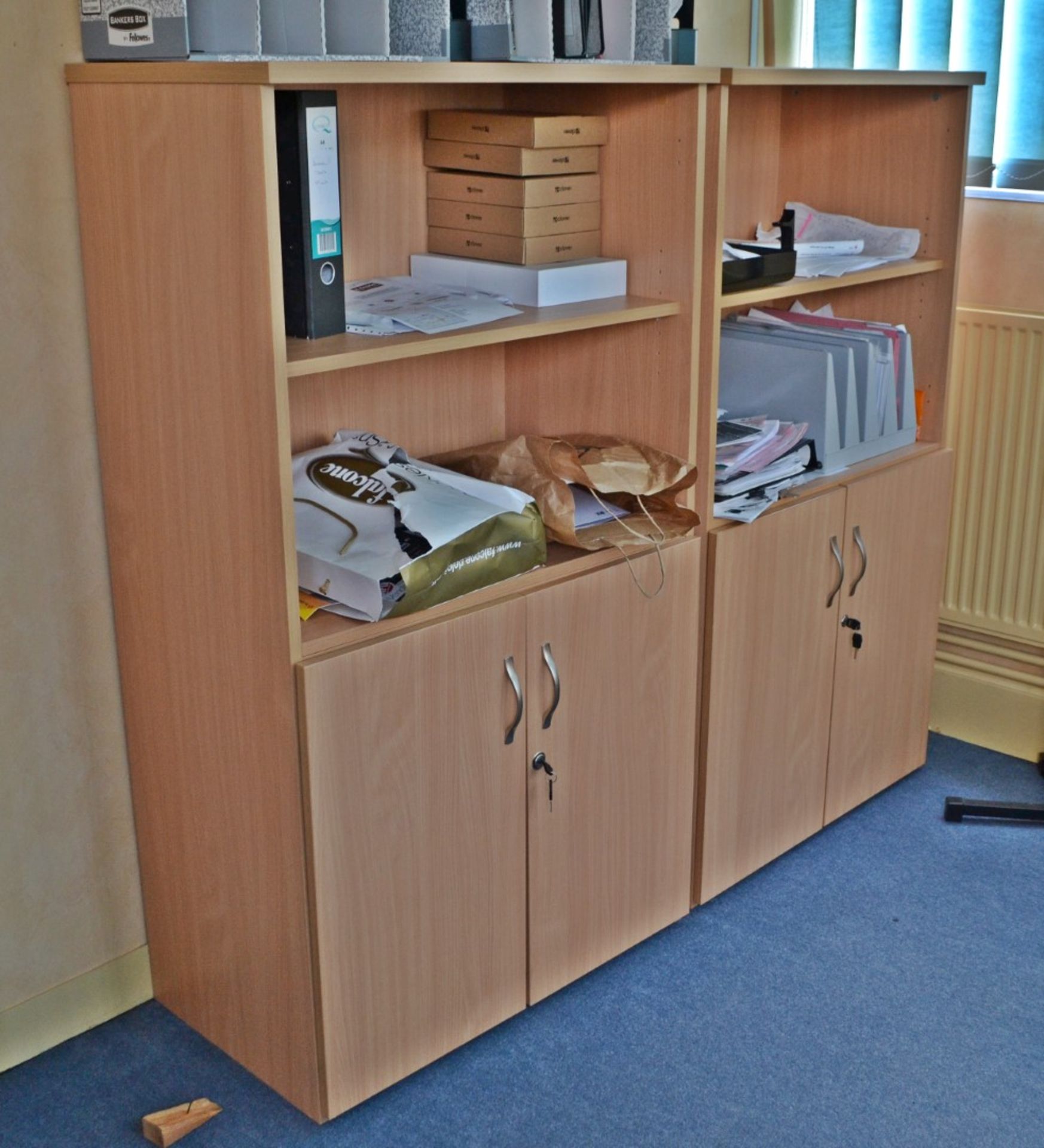 3 x Office Wooden Bookcase Storage Cabinets Finished In Beech - Location: Wakefield WF16