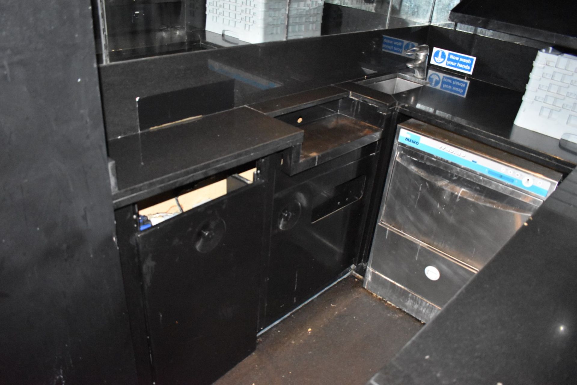 1 x Restaurant Wash Area For Pots and Glasses - Features Stone Prep SurfaceTops and Display Bookcase - Image 9 of 10