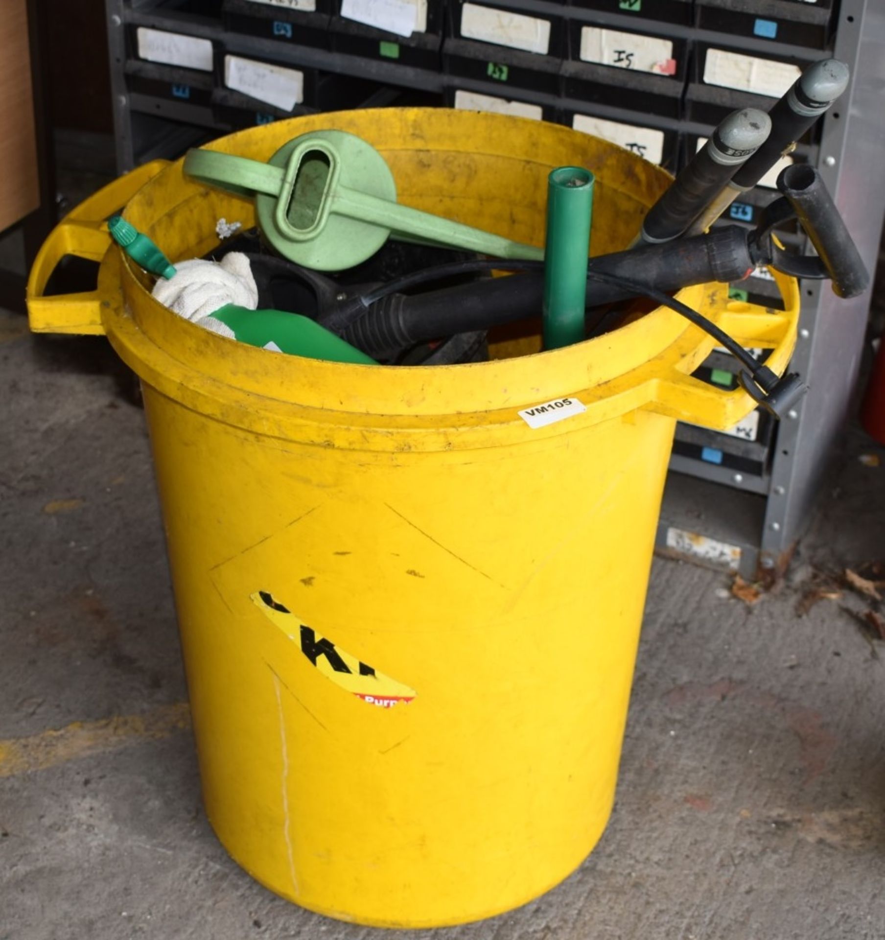 1 x Yellow Waste Bin With Selection of Gardening Tools and Air Pump - Ref VM105 B2 - CL409 -