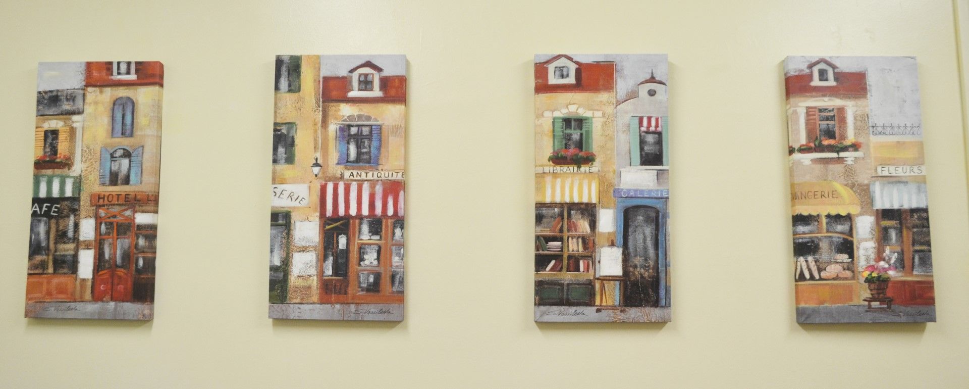 Set Of 4 Signed Paintings Of A Classic French High Street - Ref: VM365 - CL409 - Location: WF16