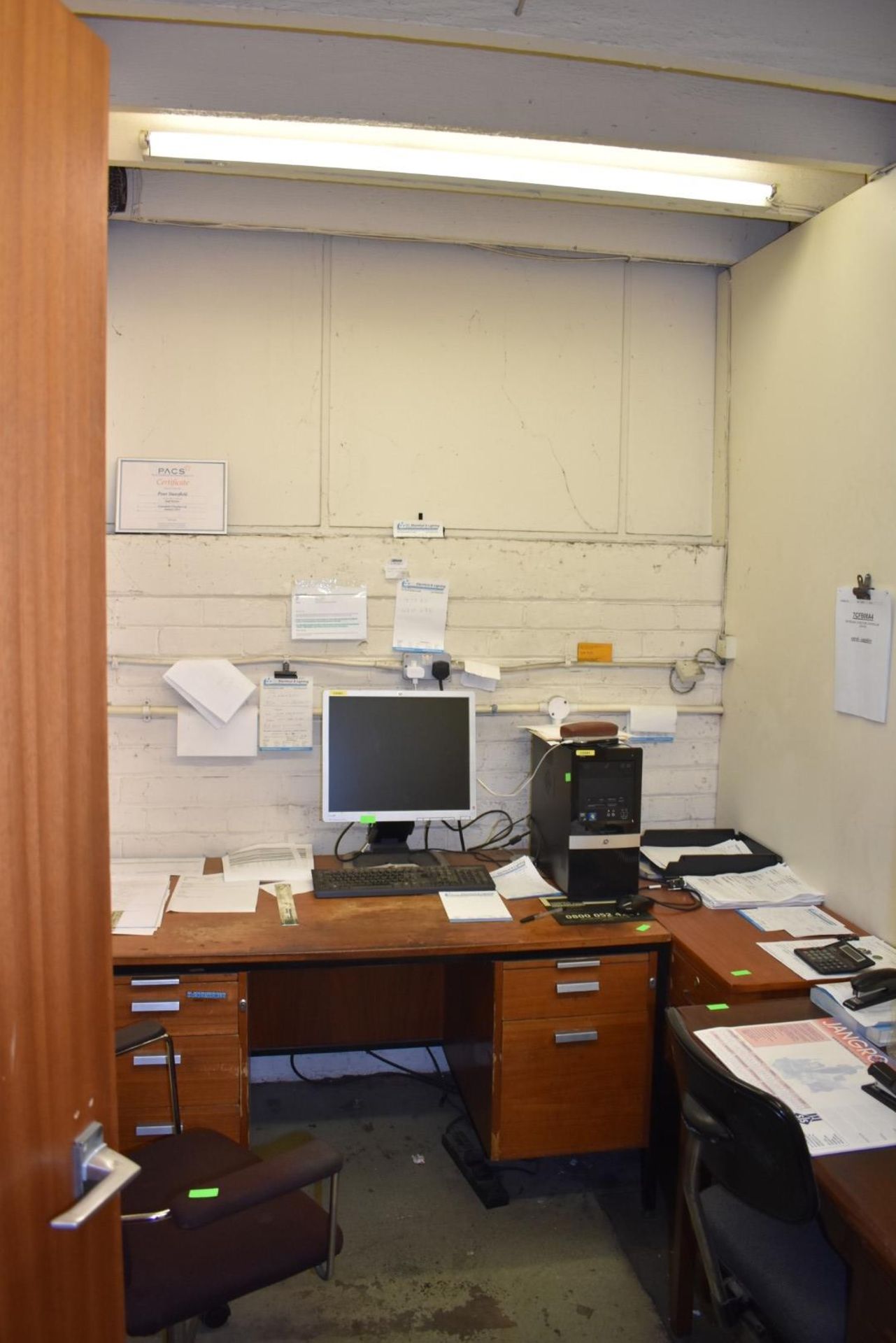 1 x Assorted Lot of Office Furniture - Includes Two Desks, 1 x Table, 1 x Filing Cabinet and 2 x