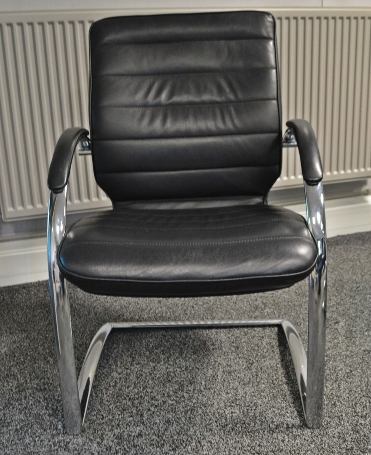 1 x Contemporary Glass Boardroom Table With 6 x Black Leather Directors Chairs - Ref: VM510/A2 - Image 6 of 10