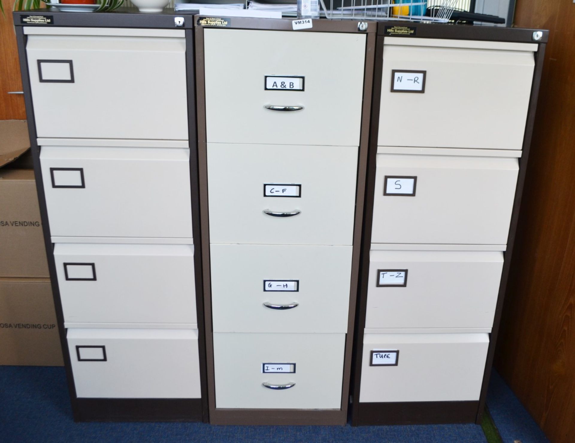 3 x 4-Drawer Metal Filing Cabinets Finished In Beige and Dark Brown - Ref: VM314 - CL409 - WF16