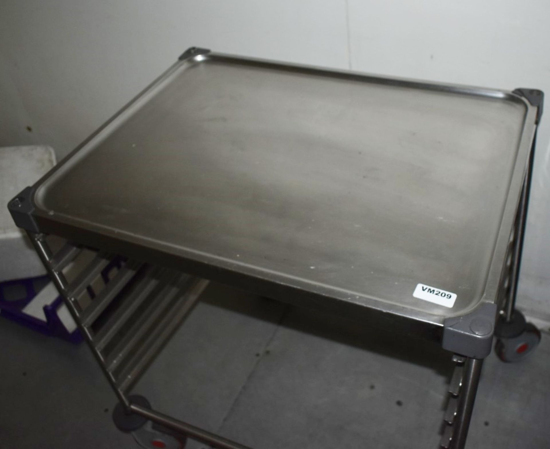 1 x Stainless Steel Trolley on Castors With Shelf Hangers - H81 x W74 x D54 cms - Ref VM209 B2 - - Image 2 of 3