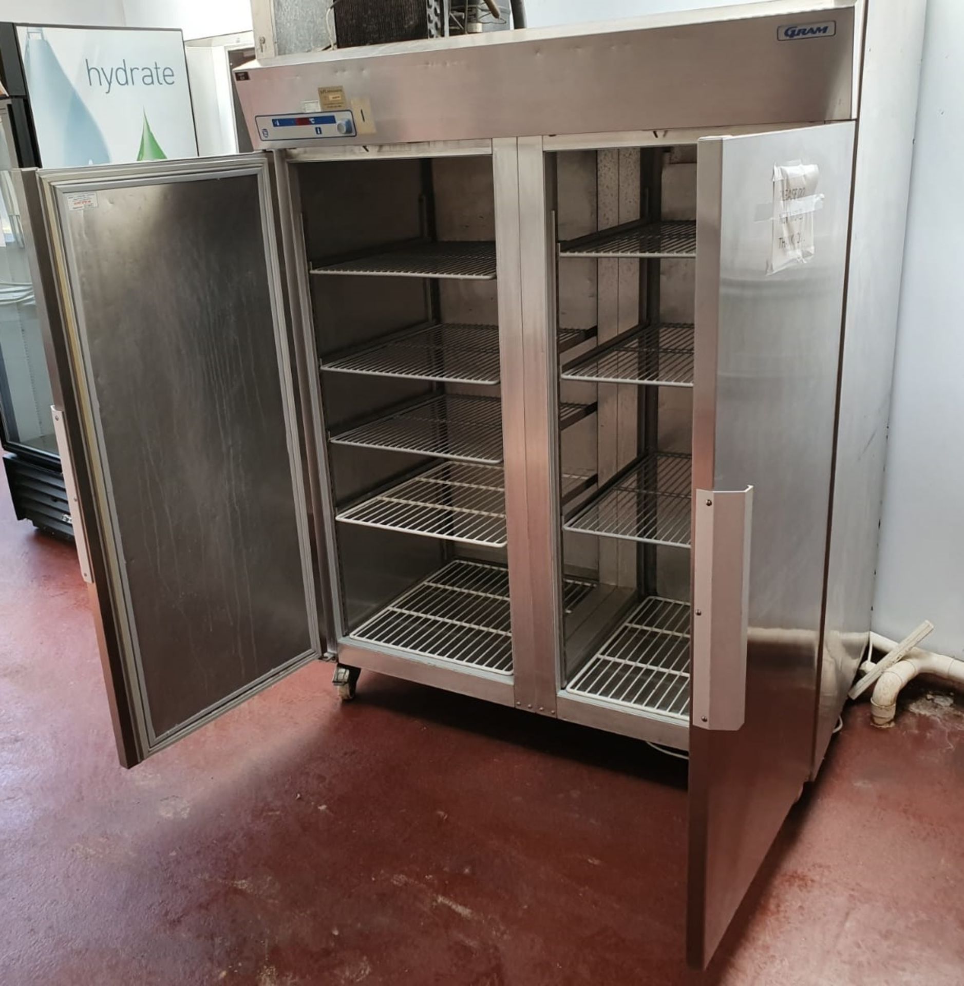 1 x Gram Double Door Gastro Fridge With Stainless Steel Exterior - CL499 - Location: Borehamwood - Image 2 of 4