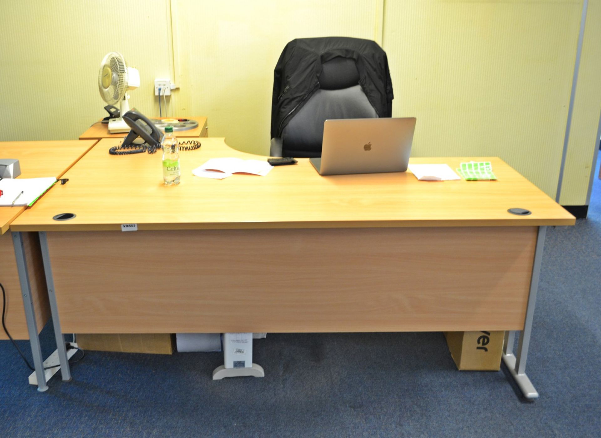 1 x Beech Office Desk And Pedestal - Ref: VM503 - CL409 - Location: Wakefield WF16