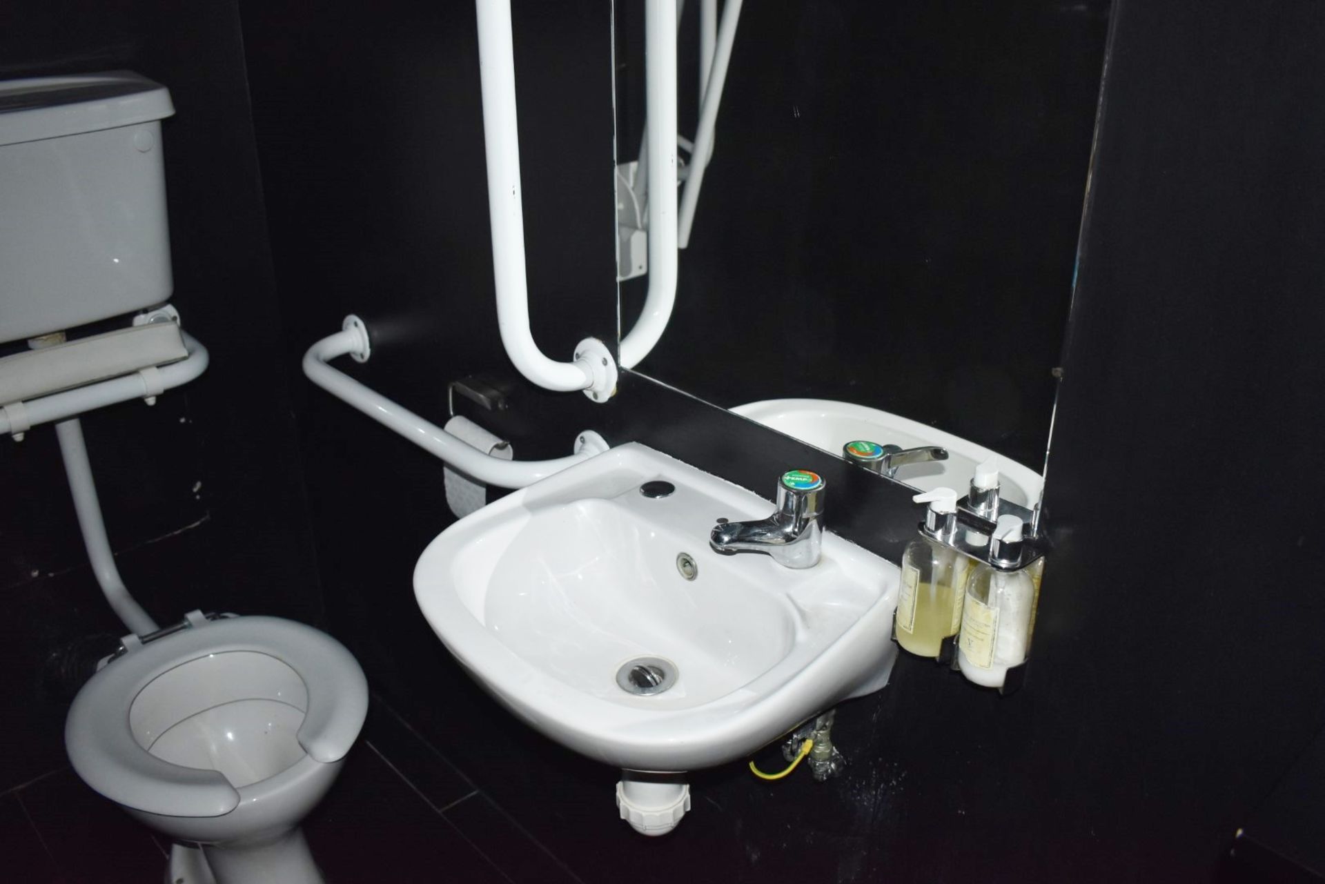 1 x Contents of Disability Toilets - Includes Toilet Basin With Cistern, Various Hand Rails and Sink - Image 2 of 4