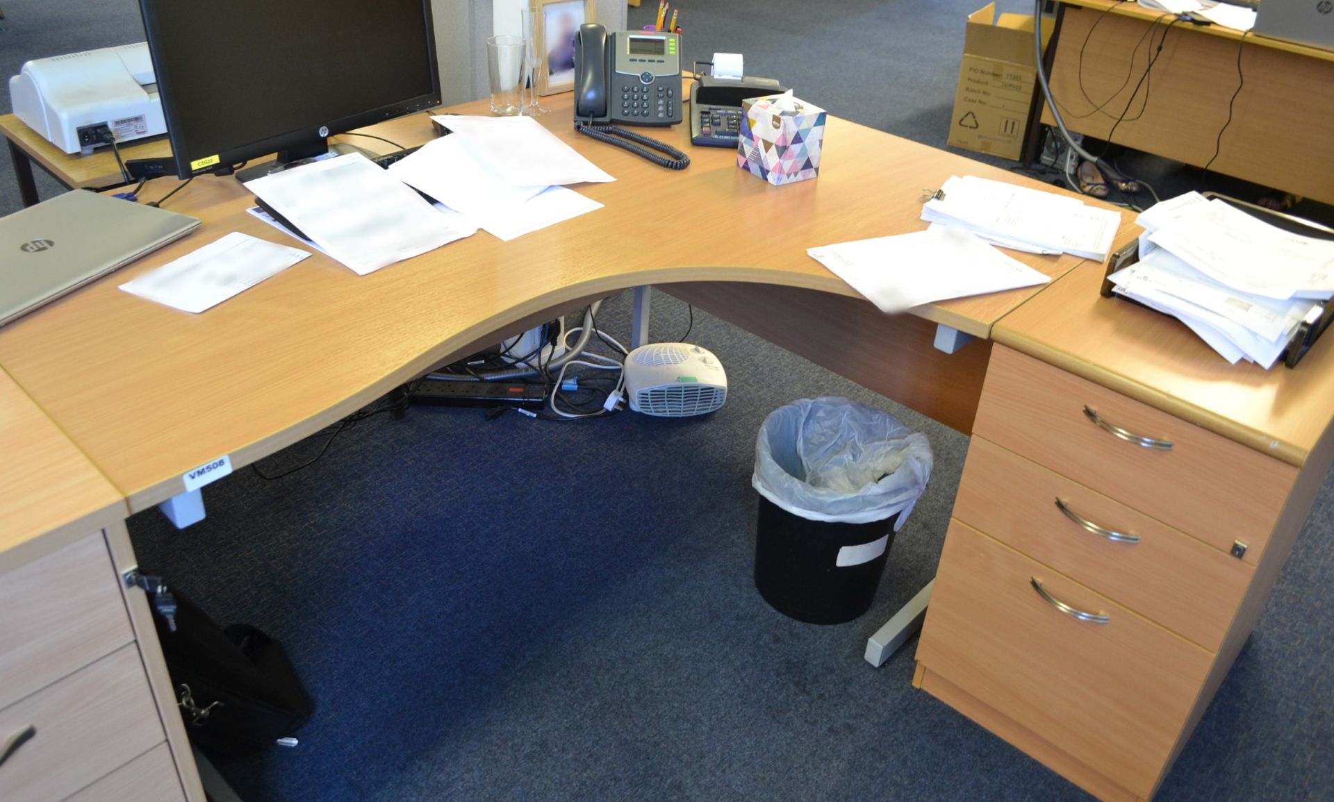 Beech Office Desk and 2 x Pedestals Set - Ref: VM508/Main Landing B1 - CL409 - Location: Wakefield