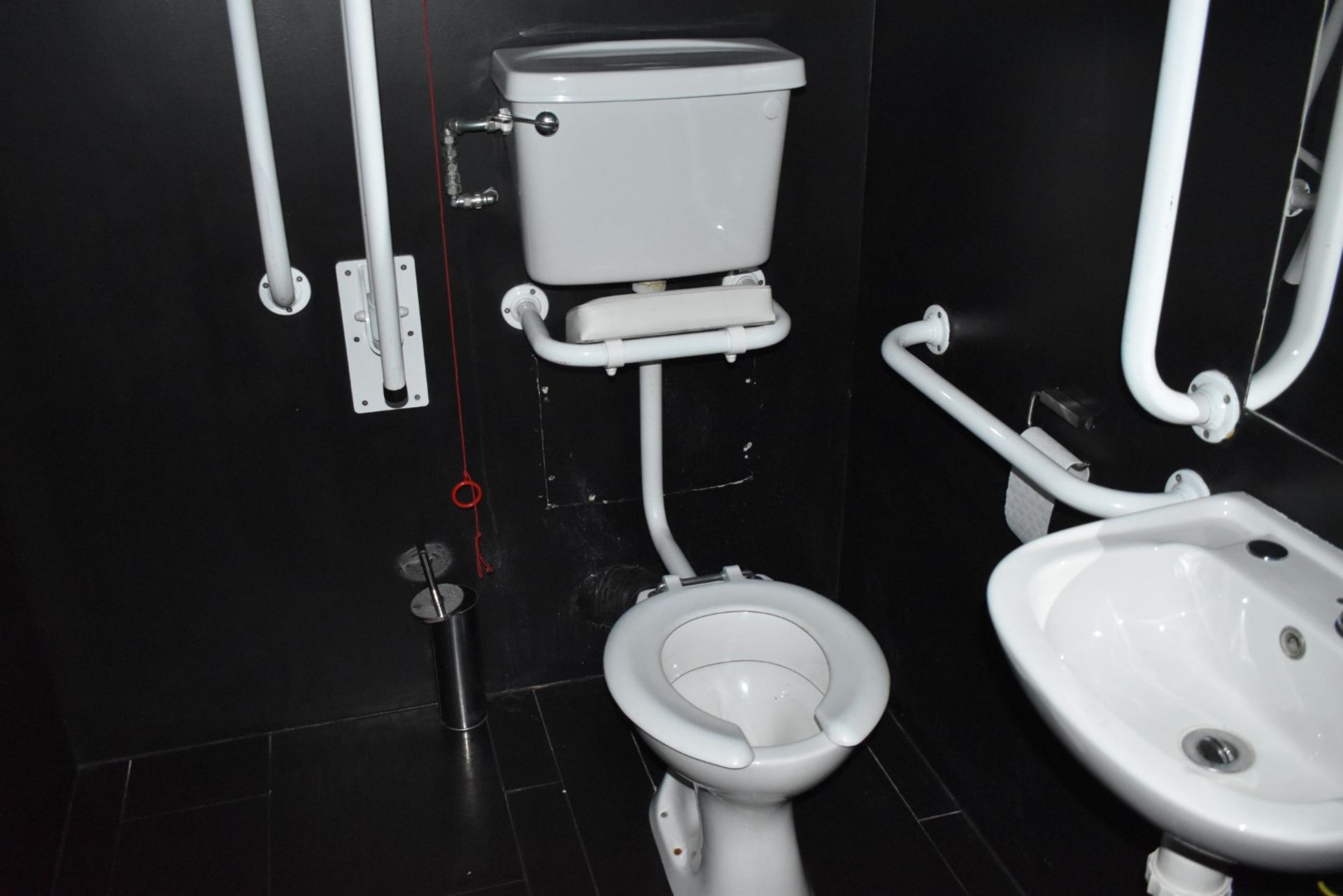 1 x Contents of Disability Toilets - Includes Toilet Basin With Cistern, Various Hand Rails and Sink - Image 3 of 4