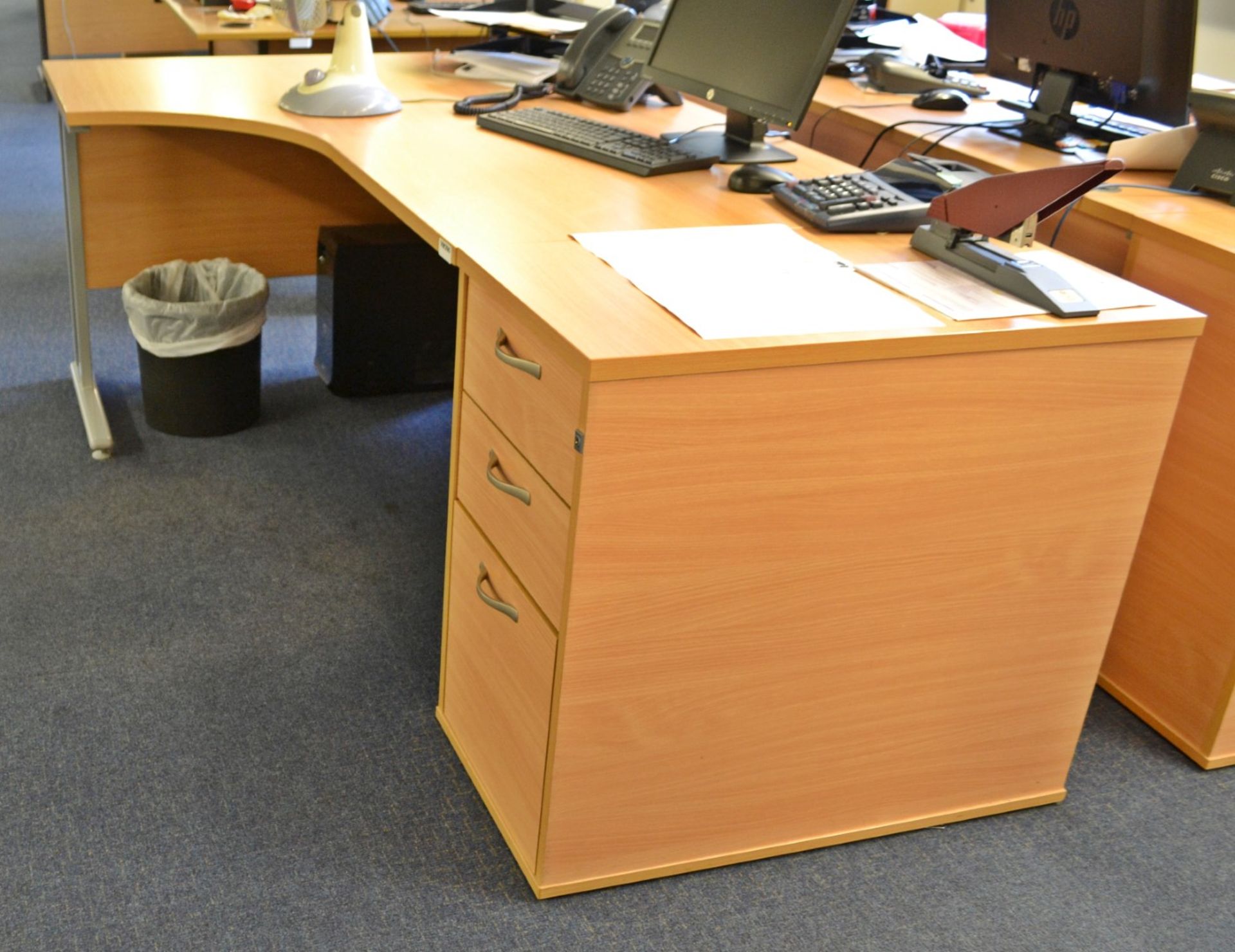 1 x Beech Office Desk And Pedestal - Ref: VM390 - CL409 - Location Wakefield WF16