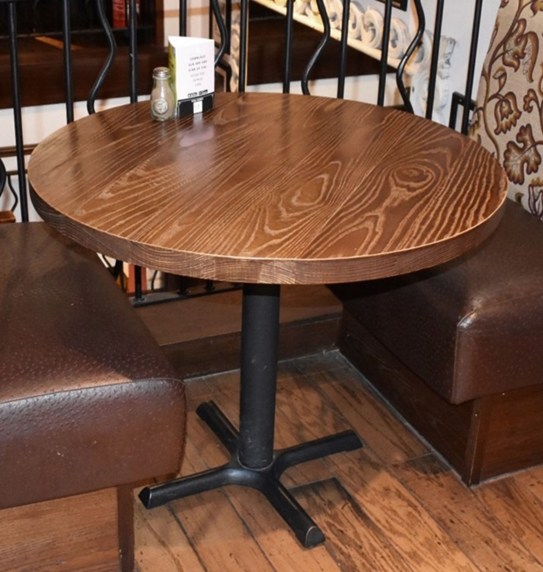 3 x Restaurant 2-Seater Round Table With Medium Ash Tops And Cast Iron Bases